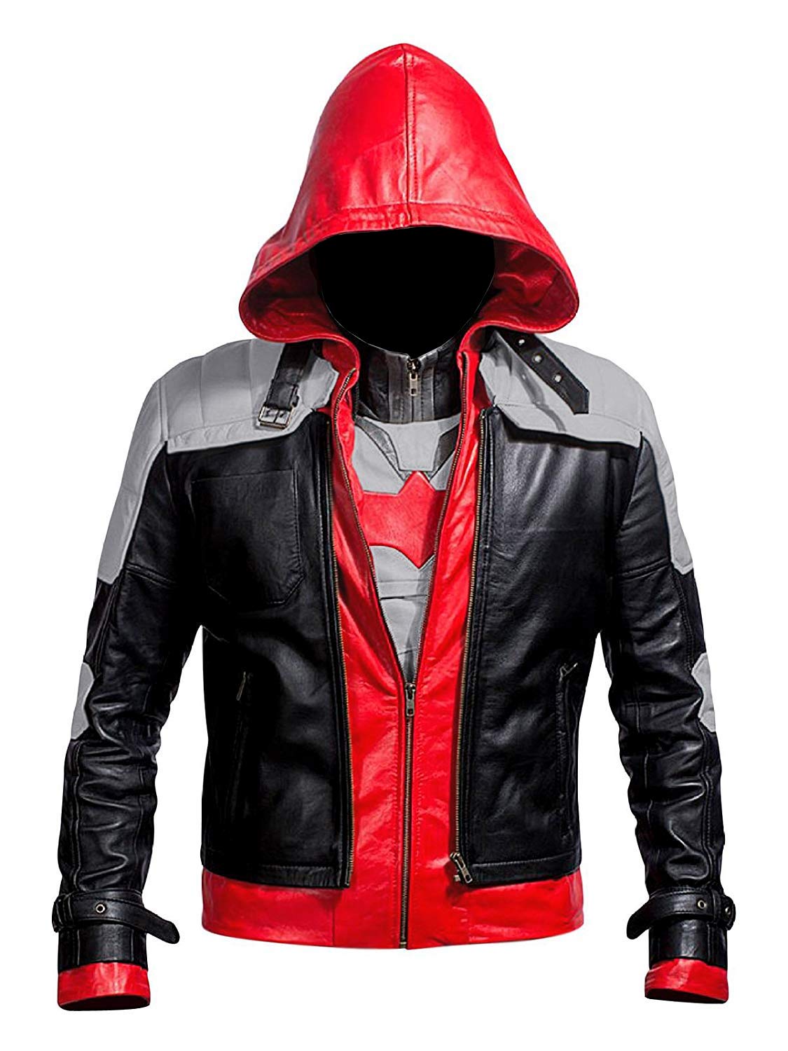 Men's Red Hood Faux Leather Jacket with Fiberfill Lining - Medium Size 06c in Red/Silver/Black - Stylish Winter Outerwear for Casual Wear & Outdoor Activities