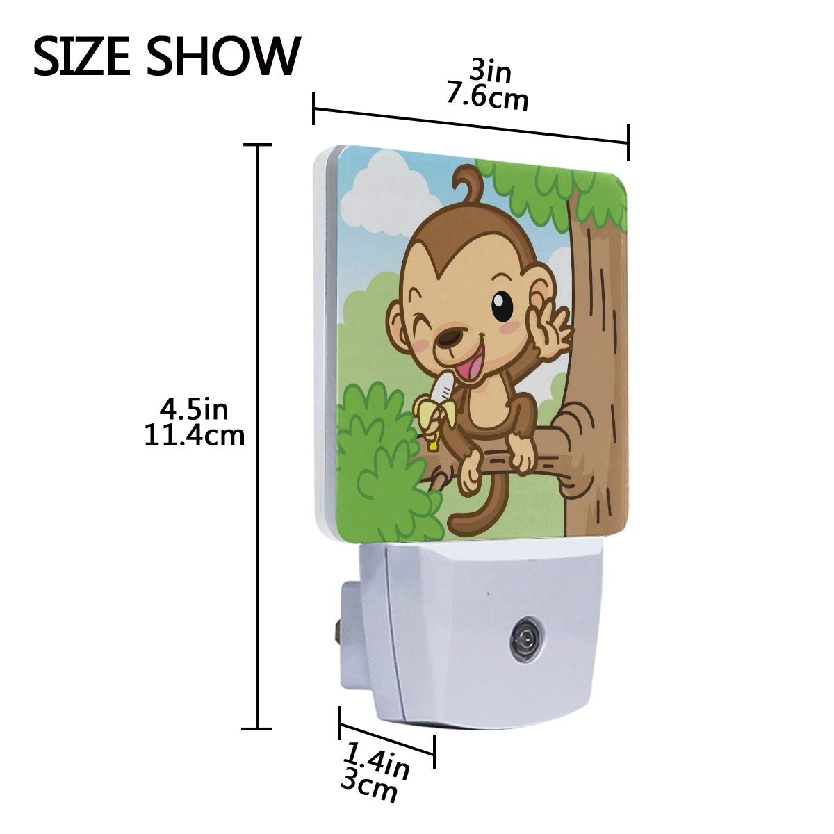 **2 Pack LED Night Light with Auto Sensor - Animal Monkey Banana Tree Plug in Night Lamp for Bedroom, Bathroom, Hallway & Stairways | Dusk to Dawn Lighting for Kids, Nursery & Safe Nighttime Navigation**