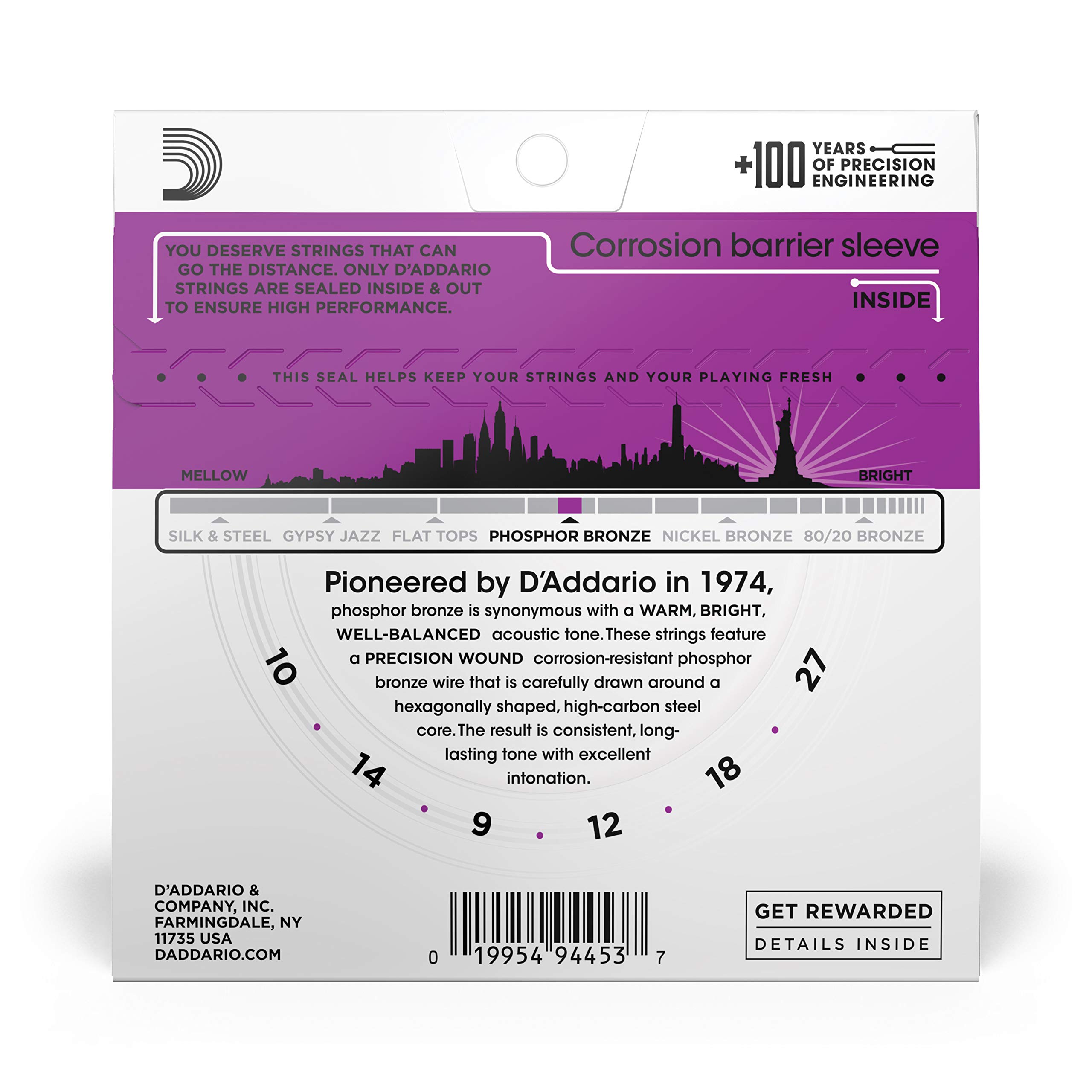 D'Addario EJ38H Phosphor Bronze Acoustic Guitar Strings - 10-27 High Strung/Nashville Tuning for 6-String Guitars - Rich Full Tonal Spectrum - Perfect for Studio Recording & Live Performances