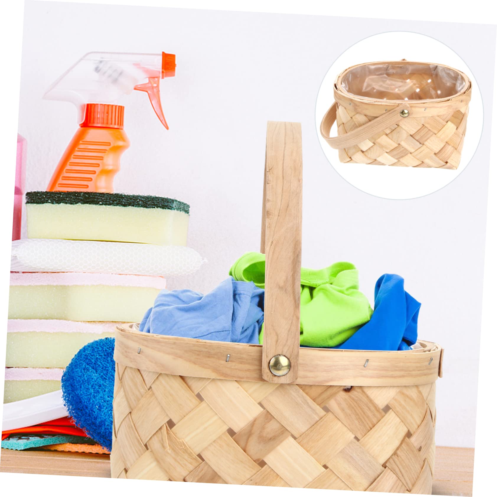 Handmade Woven Rattan Storage Basket - Medium Wooden Hamper for Picnic & Flower Pots