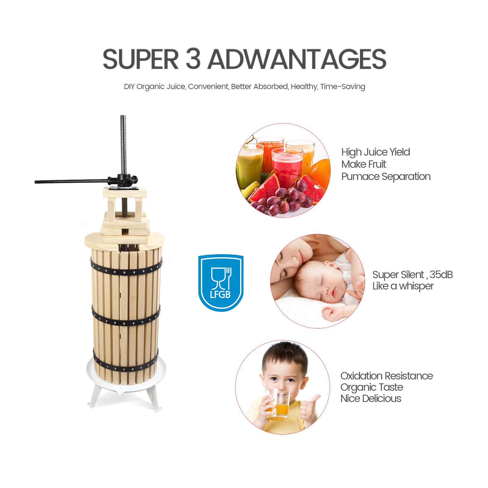 SQUEEZE Master XL 7.9 Gallon Fruit Press for Apple Cider, Wine Making - Heavy Duty Crusher with Stand - Perfect for Home Brewing, Juice Extraction & Winemaking