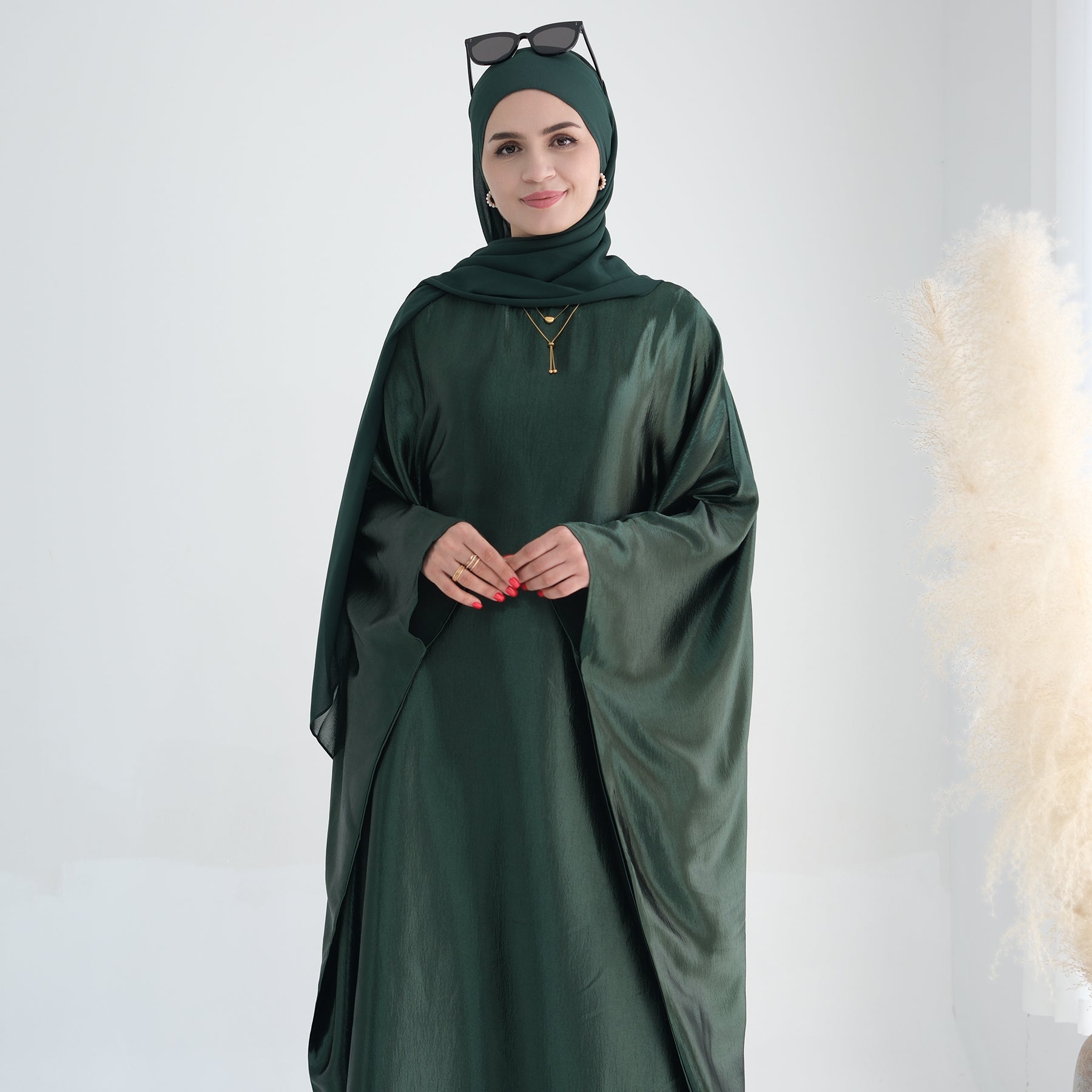 Elegant Alisha Butterfly Satin Abaya Dress for Women - Modest Islamic Prayer Gown - Perfect for Eid, Ramadan, and Special Occasions