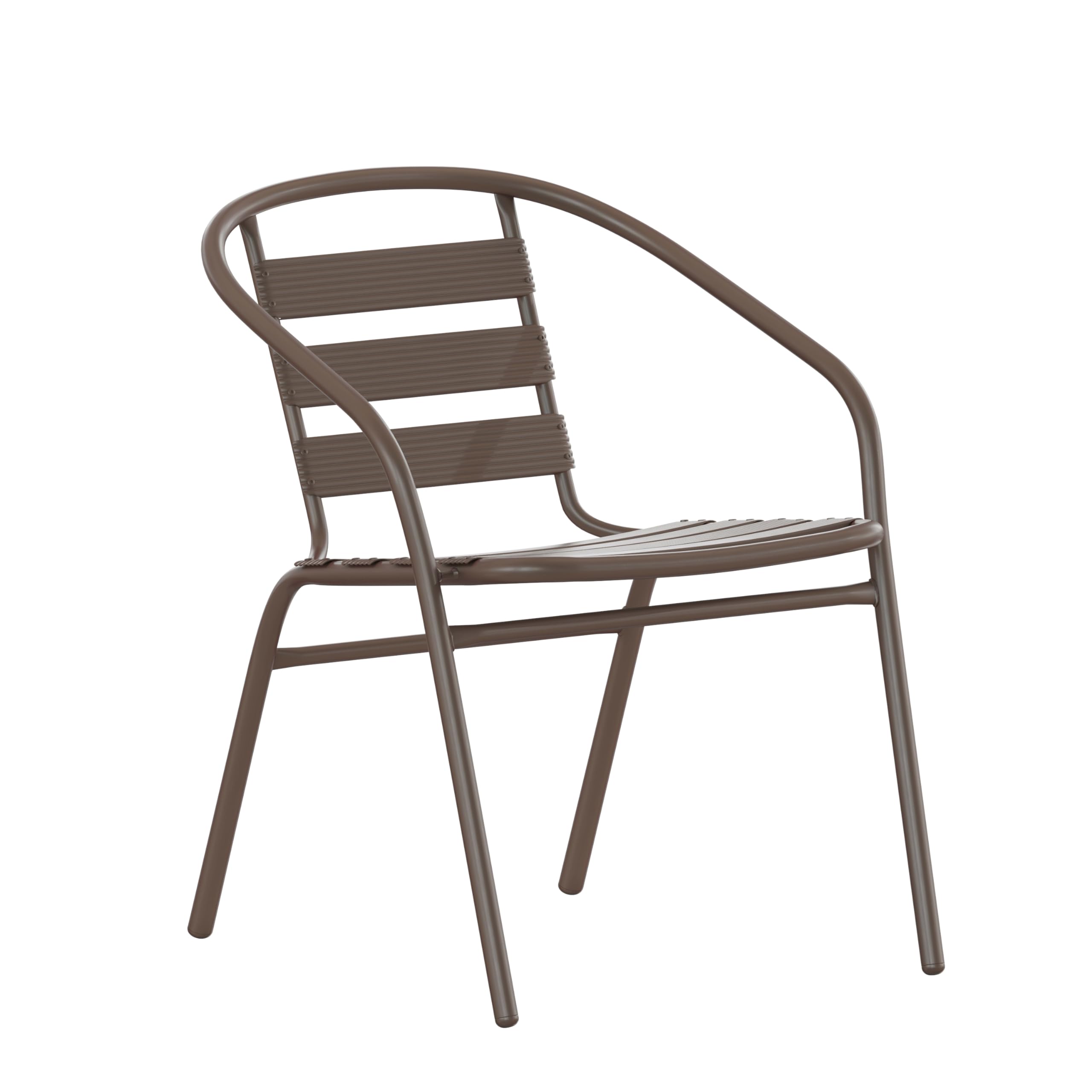 EMMA + OLIVER Rhea Metal Dining Chair - Bronze Frame Finish - Slatted Back Design - Indoor Outdoor Patio Dining Chairs for Kitchen, Restaurant, Cafe & Garden Use
