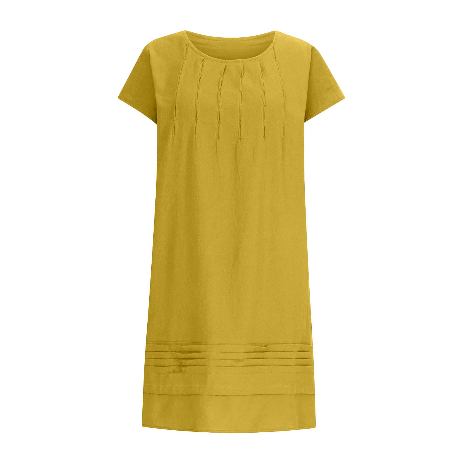 Women's Linen Pleated Summer Dress - Round Neck Short Sleeve Sundress for Beach, Vacation & Casual Wear | Breathable Mini Dress 2025 | Perfect for Outdoor Parties, Date Nights & Summer Getaways