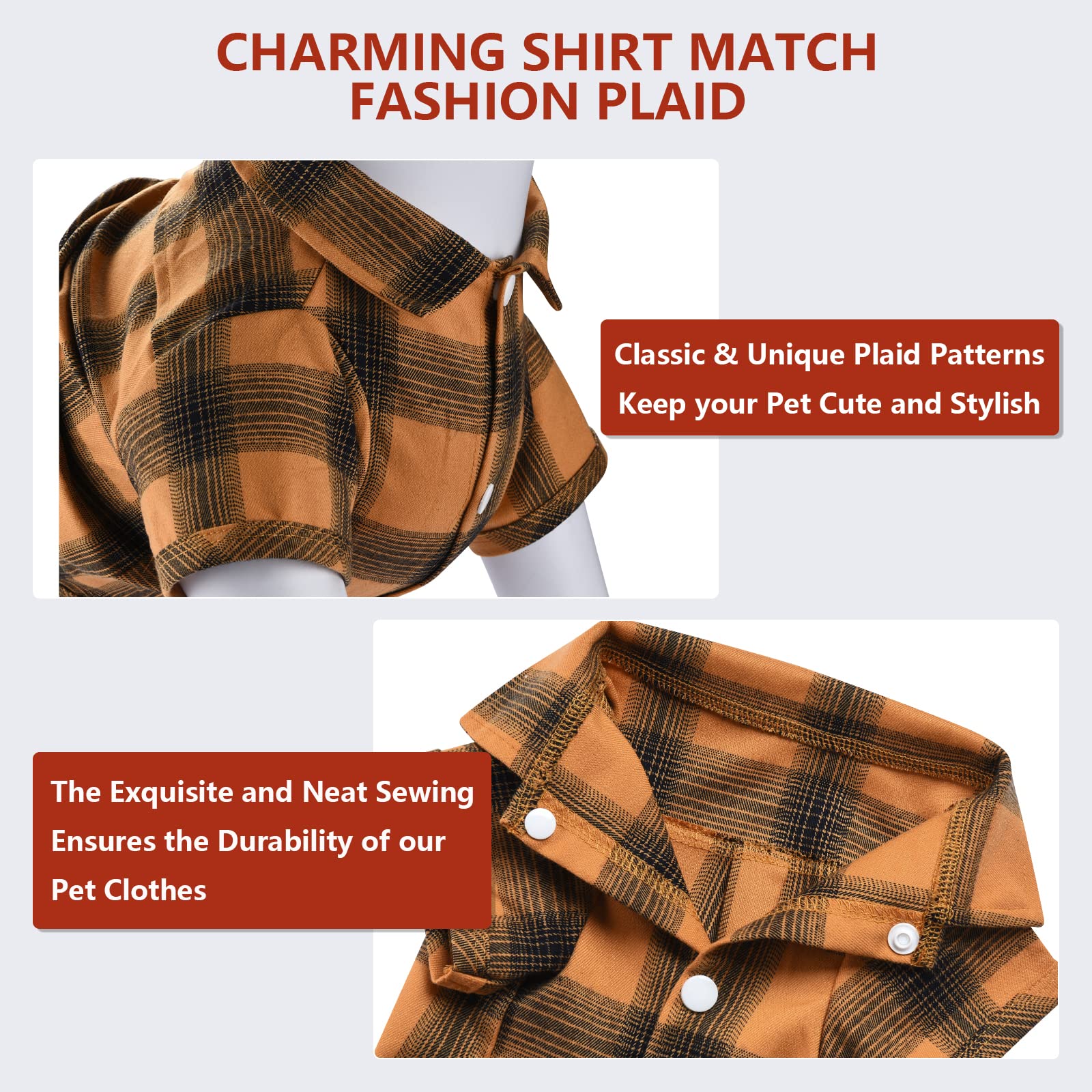 Koneseve Plaid Dog Shirt - Soft & Adorable Pet T-Shirt for Small Dogs & Cats (Yellow, S/Small) - Perfect for Thanksgiving, Christmas & Everyday Wear - Cozy Puppy & Kitten Outfit for Indoor & Outdoor Activities
