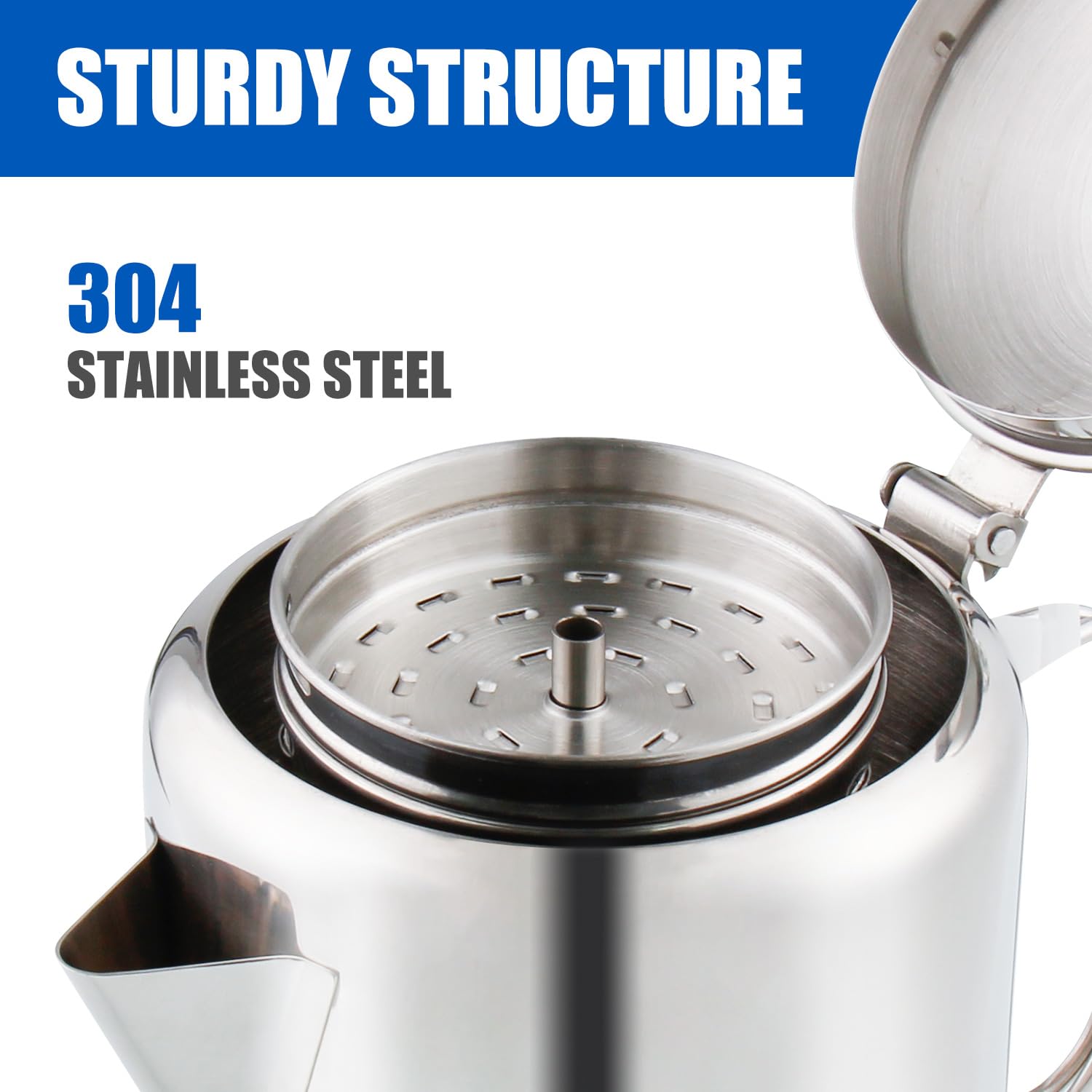 **Stainless Steel Percolator Coffee Pot with Heat-Resistant Glass Knob - Compact Stovetop & Campfire Coffee Maker for Fast Brewing - Perfect for Outdoor Travel, Camping & Home Use**
