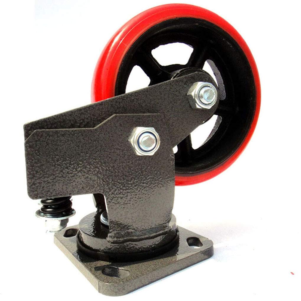 Heavy Duty Swivel Casters with Red Polyurethane Wheels - 5 Inch (125mm) High-Gauge Steel Castors - Anti-Wear & Anti-Skid Metal Casters for Furniture, Carts, Industrial Equipment - Perfect for Warehouse, Factory, and Office Use