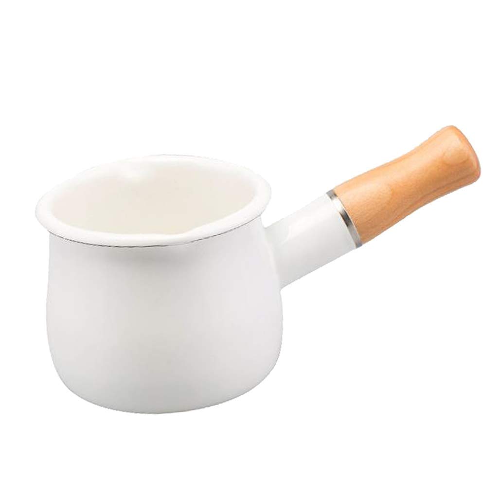 **10cm White Enamel Milk Pan - Small Butter Warmer, Chocolate Melter & Coffee Sauce Pot with Easy Spout - Perfect for Coffee Shops, Home Baking & Dessert Making**