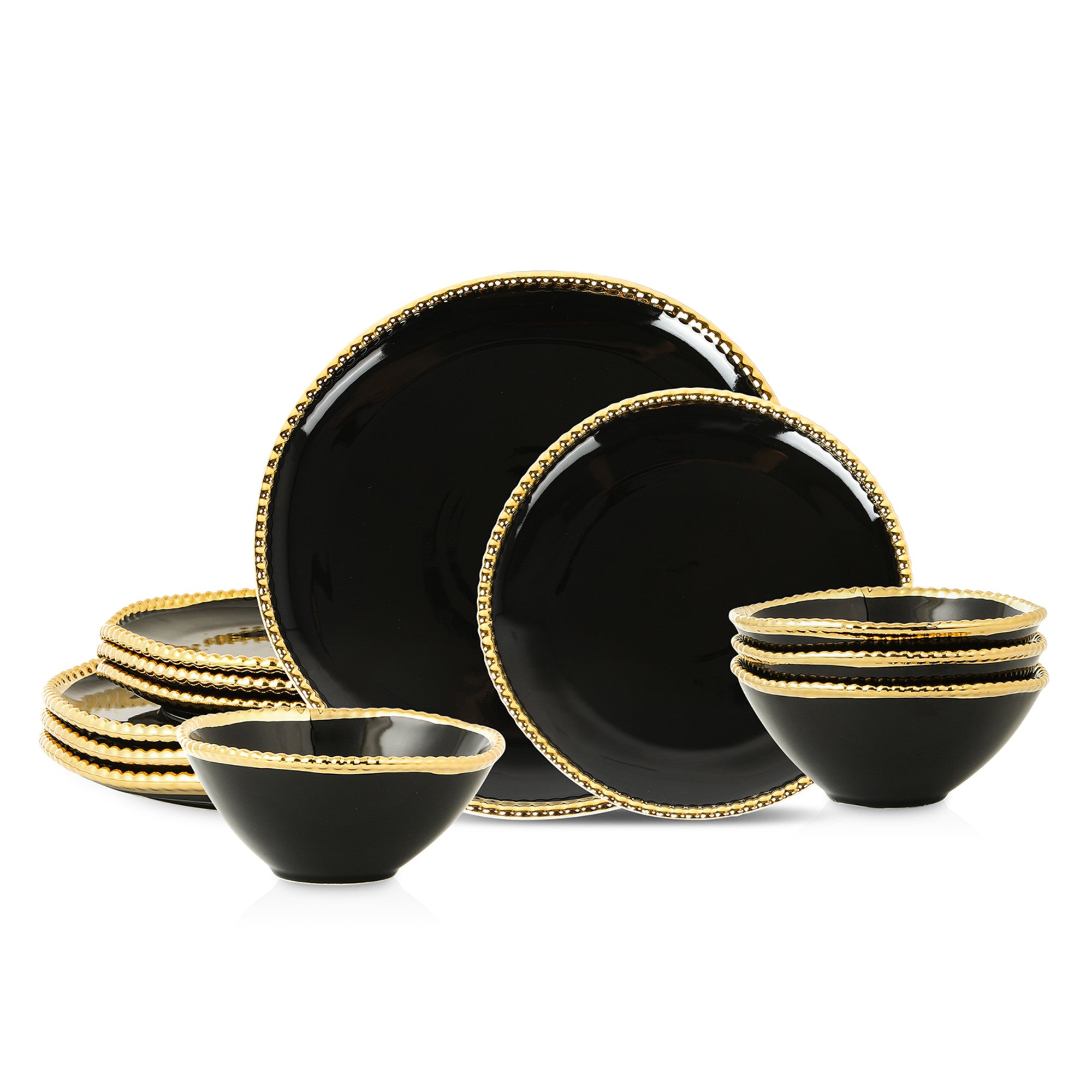 Luxury Akoya Porcelain Dinnerware Set - 16-Piece Elegant Black Tableware for Fine Dining | Perfect for Weddings, Restaurants & Formal Dinner Parties