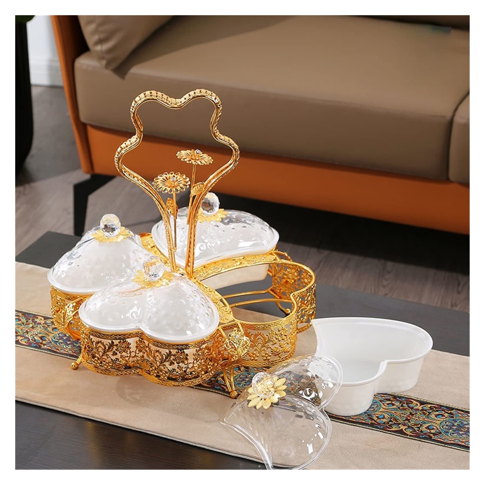 Stylish European Fruit Bowl with Partition & Lid - Creative Home Decor for Dried Fruits, Candy & Snacks - Perfect for Living Room, Kitchen & Dining Table Display