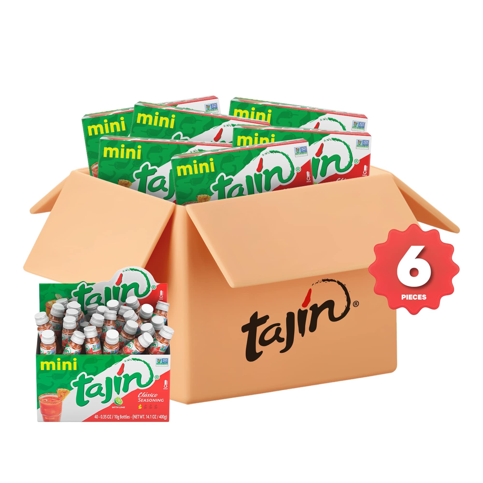 Tajín Clásico Chile Lime Seasoning 0.35oz Mini Bottles - Pack of 6 (40 Bottles Total) | Perfect for Snacks, Fruits & Cocktails | Mexican Spice Blend for Home & Restaurant Use