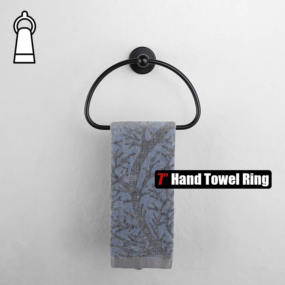 Matte Black Stainless Steel Towel Ring - 7 Inch Bathroom Holder for Showers & Vanities