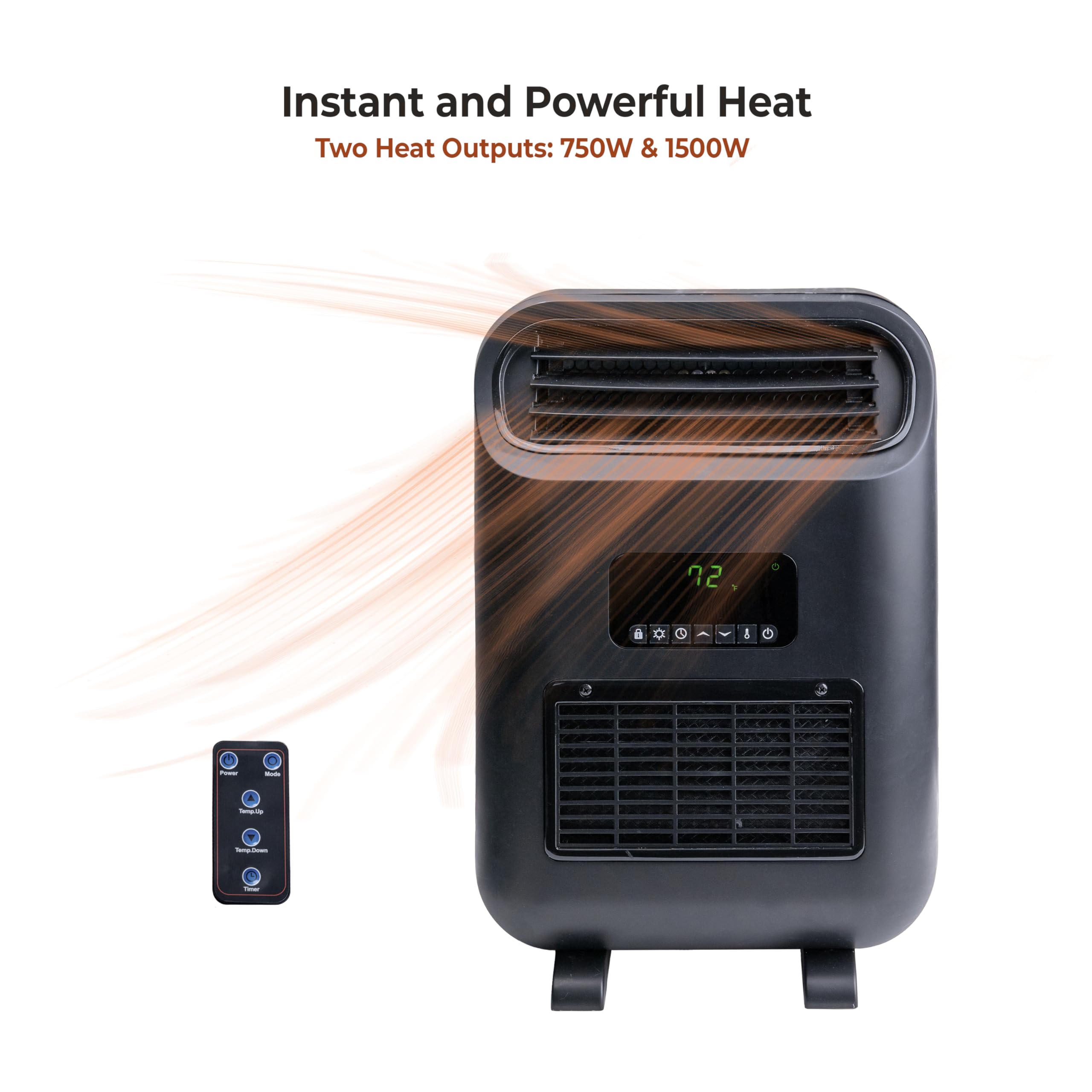 Comfort Zone Wall Mountable Space Heater for Indoor & Garage Use - 18 Inch Black Electric Heater with Remote Control, 12H Timer, Adjustable Thermostat & 4 Heating Modes | Overheat Protection | Perfect for Bedrooms, Offices & Workshops
