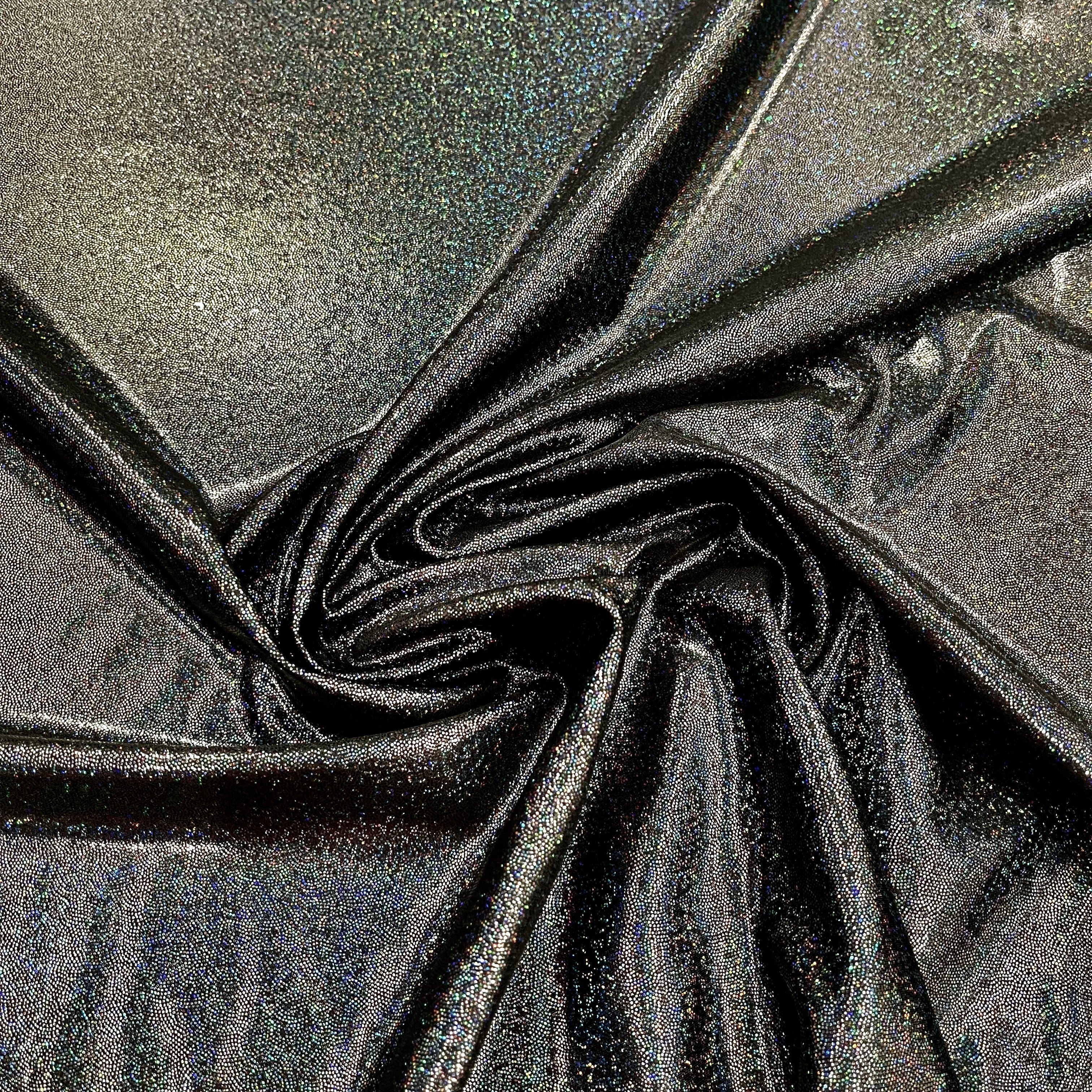 Hologram Fog Finish Spandex Fabric - Black | Stretchy & Shiny Material for Dancewear, Costumes & Activewear