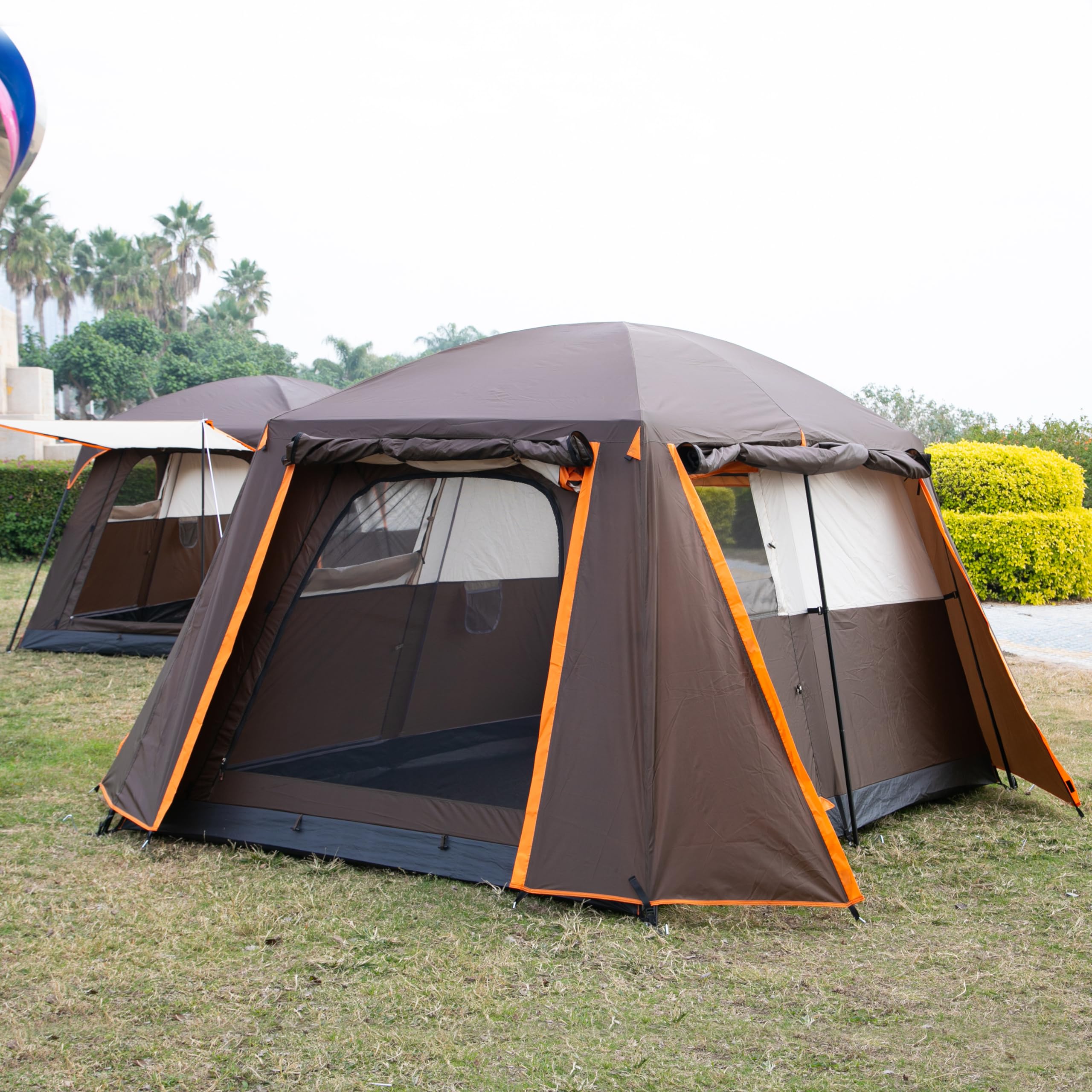 KTT 6-10 Person Large Family Cabin Tent - Waterproof Straight Wall Camping Tent with 3 Doors & 3 Mesh Windows - Spacious Outdoor Tent for Picnics, Camping Trips, Family Gatherings & Backyard Parties