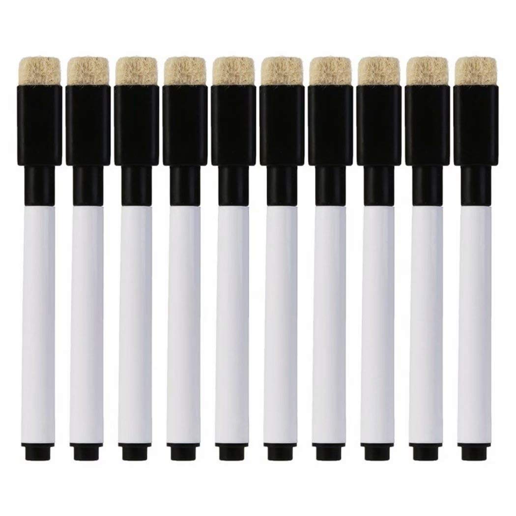 Black Magnetic Dry Erase Whiteboard Markers with Eraser - 10 Pack for Glass, Porcelain, Plastic, School & Office Whiteboards - Perfect for Classrooms, Meetings & Home Organization