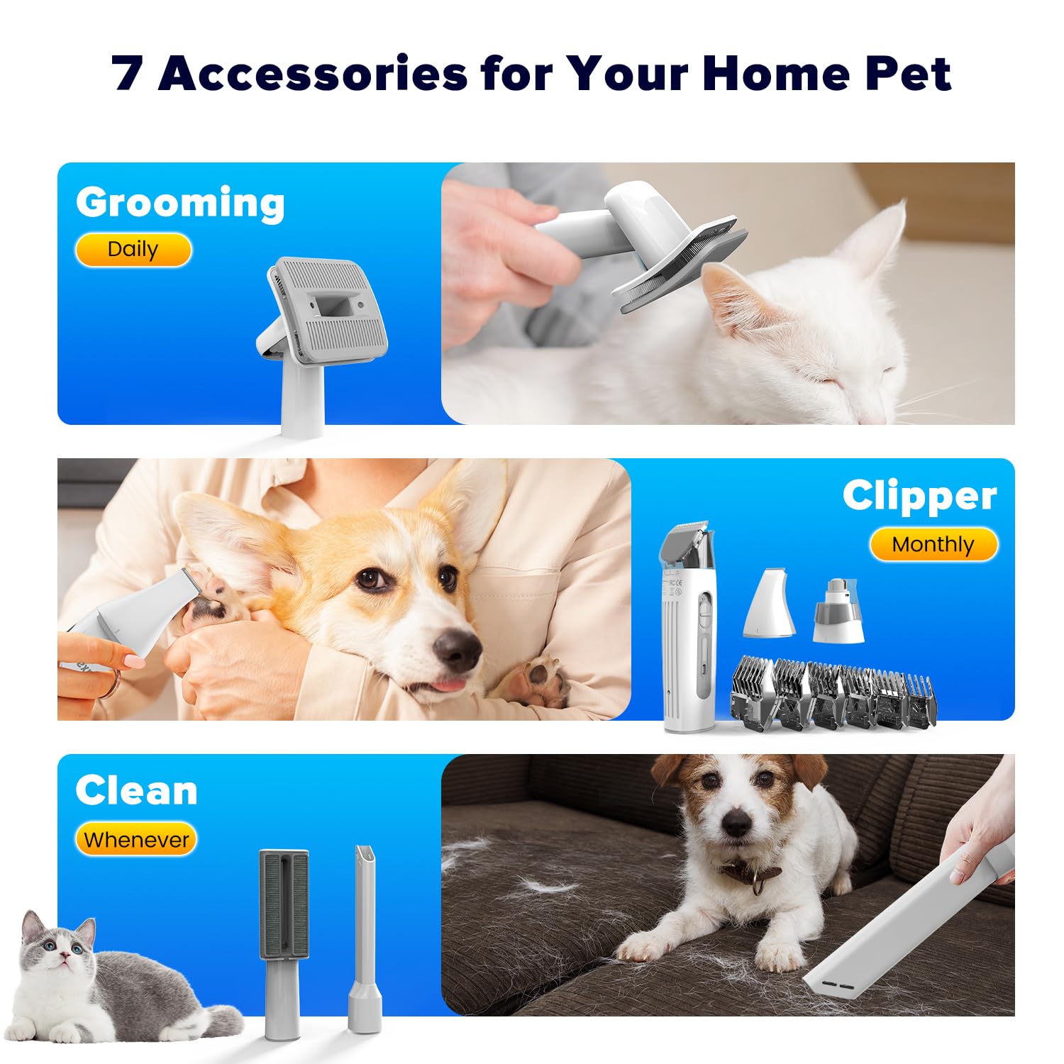 Professional Dog Grooming Kit with 15000Pa Powerful Vacuum - Pet Hair Remover, Clippers, Brush & Nail Grinder - Stainless Steel Tools for Home Pet Care - Perfect for Shedding Control & Daily Grooming