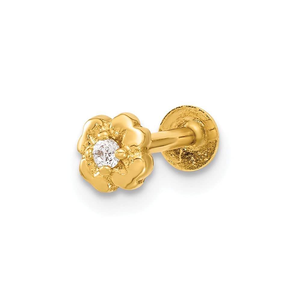 14K Gold 19 Gauge Flower CZ Cubic Zirconia Simulated Diamond Cartilage Earrings - Dainty Body Jewelry for Women - Perfect for Piercings, Gifts & Everyday Wear