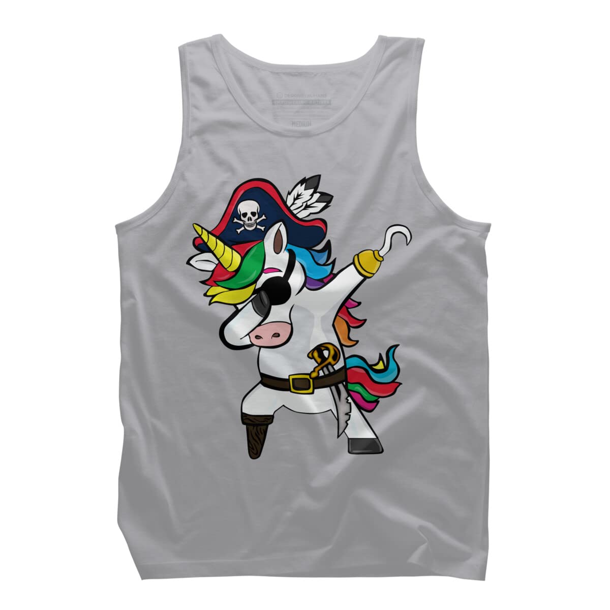 Design By Humans Men's Dabbing Dance Pirate Unicorn Graphic Tank Top - Cool Casual Summer Tee for Beach, Parties & Everyday Wear