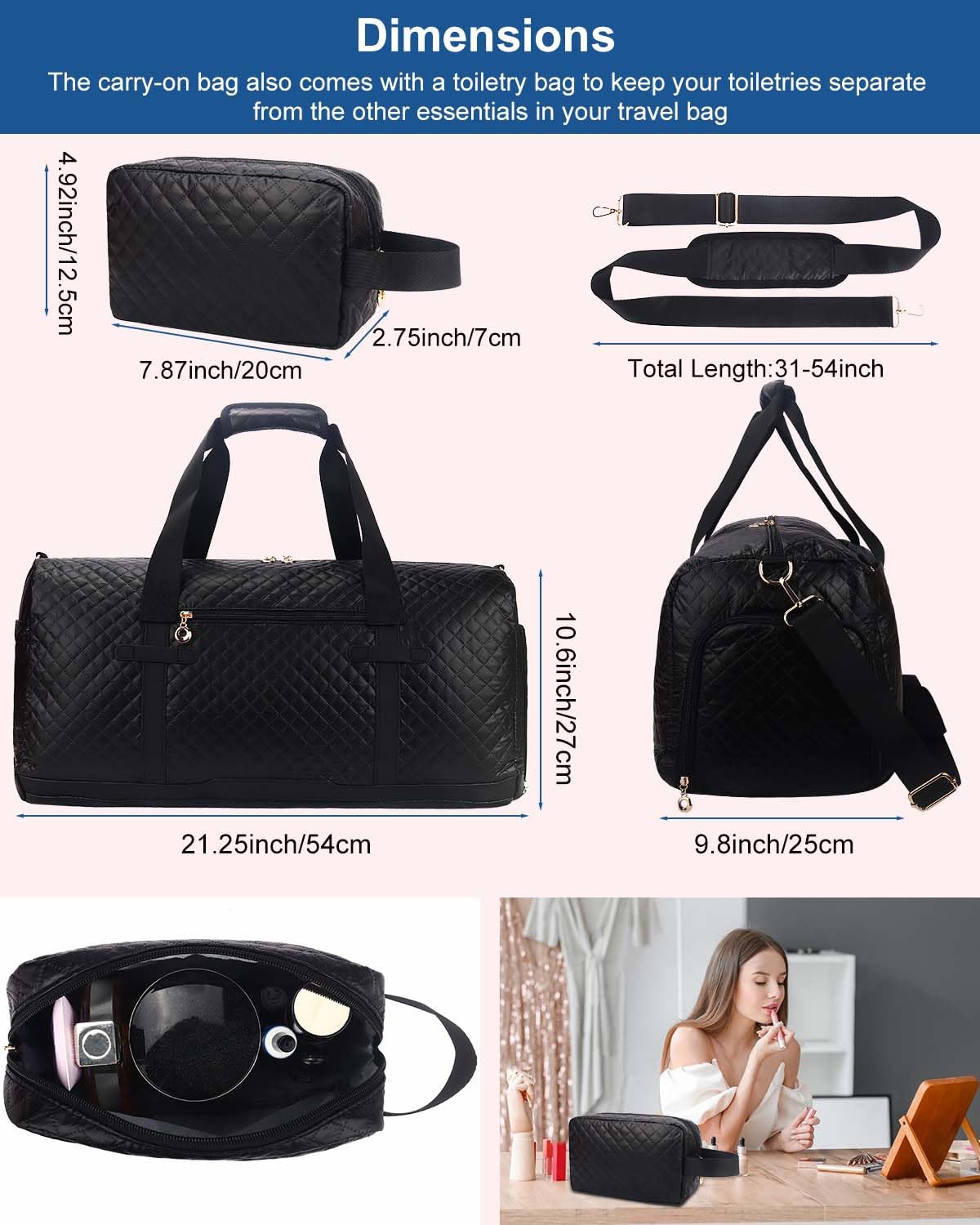 Women's Travel Duffel Bag with Toiletry Pouch & Shoe Compartment - Waterproof Weekender Carry On for Business Trips, Gym, Sports & Hospital Visits - Perfect Overnight Bag for Workouts, Travel & Weekend Getaways