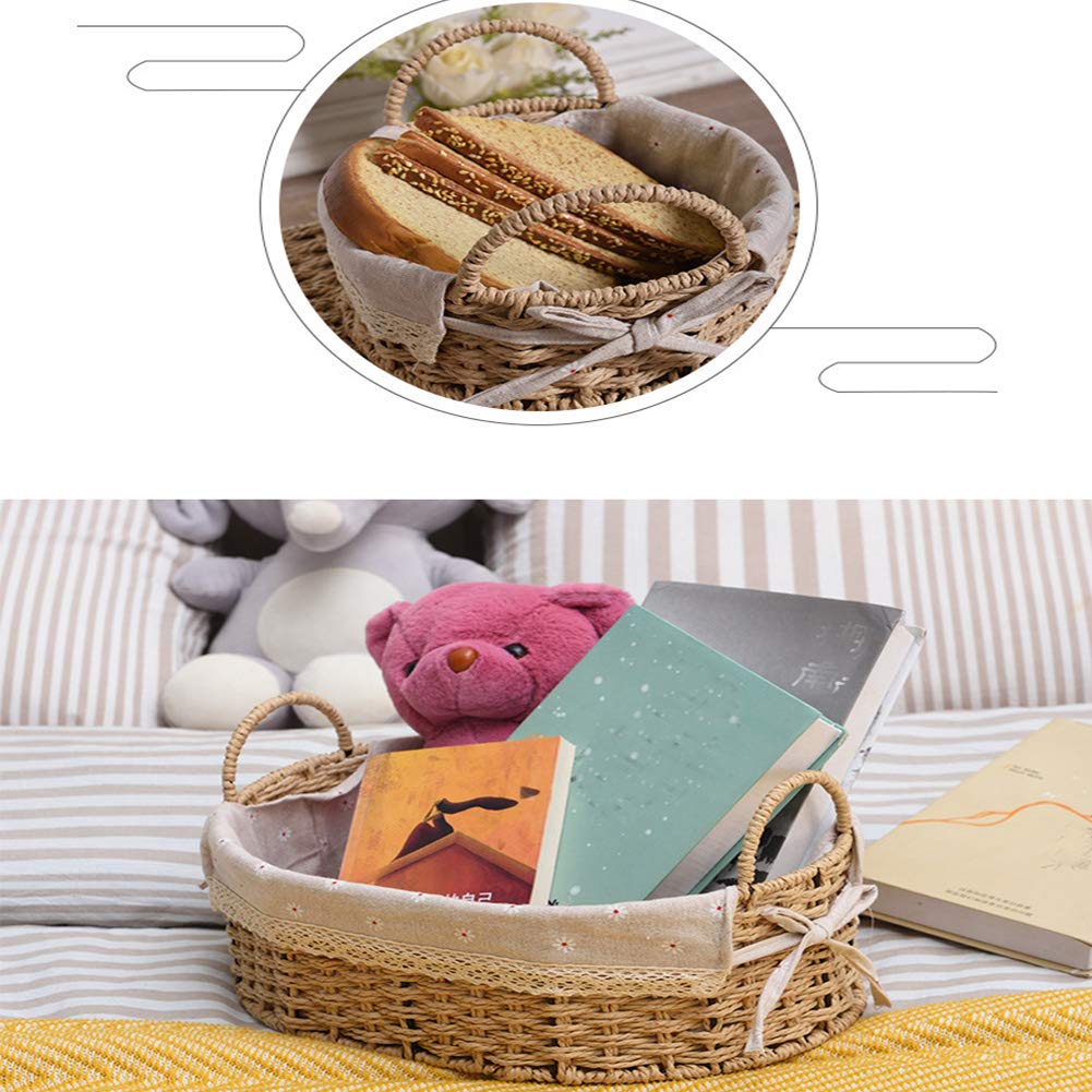 3-Piece Handwoven Oval Straw Storage Baskets Set with Liner - Natural Woven Home Decor Organizer for Living Room, Bedroom, Kitchen & Office - Perfect for Snacks, Toys, Blankets & Home Organization