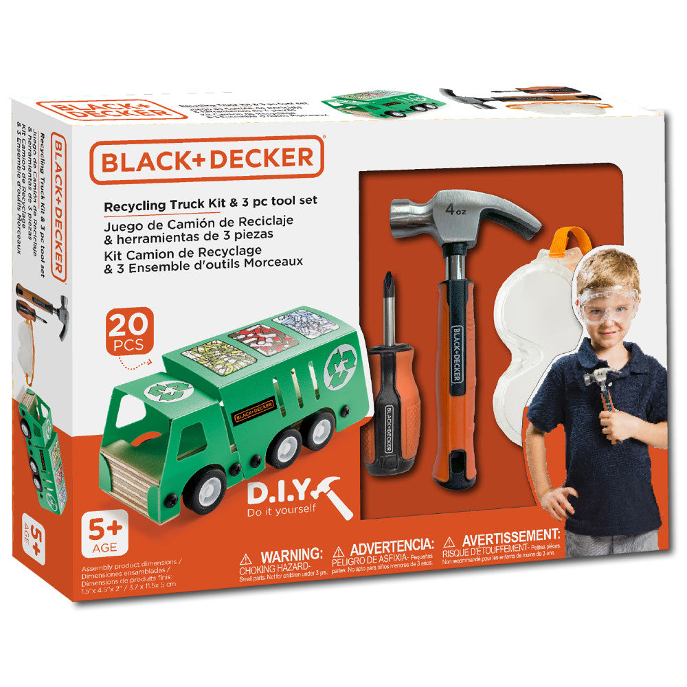 Black and Decker Kids' DIY Recycling Bus Kit with 3-Piece Tool Set - STEM Educational Toy for Creative Play & Eco-Friendly Learning