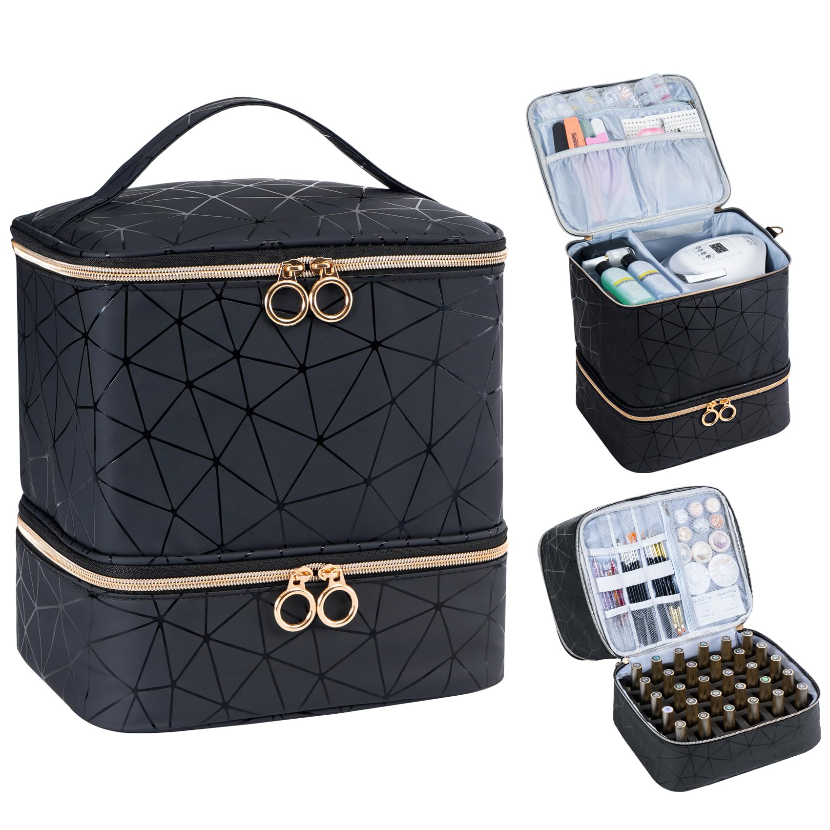 Uross Nail Polish Organizer Bag - Holds 30 Bottles of Nail Polish & Nail Kit - Portable Nail Polish Storage Case for Nail Technicians & DIY Manicures - Perfect for Salon, Travel & Home Use - Black