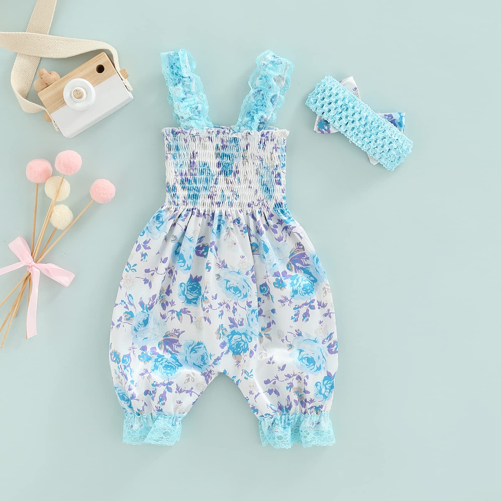 **Newborn Baby Girl Summer Romper Outfit - Floral Lace Trim Jumpsuit for Infant 0-3 Months | Perfect for Photoshoots, Parties & Outdoor Play**