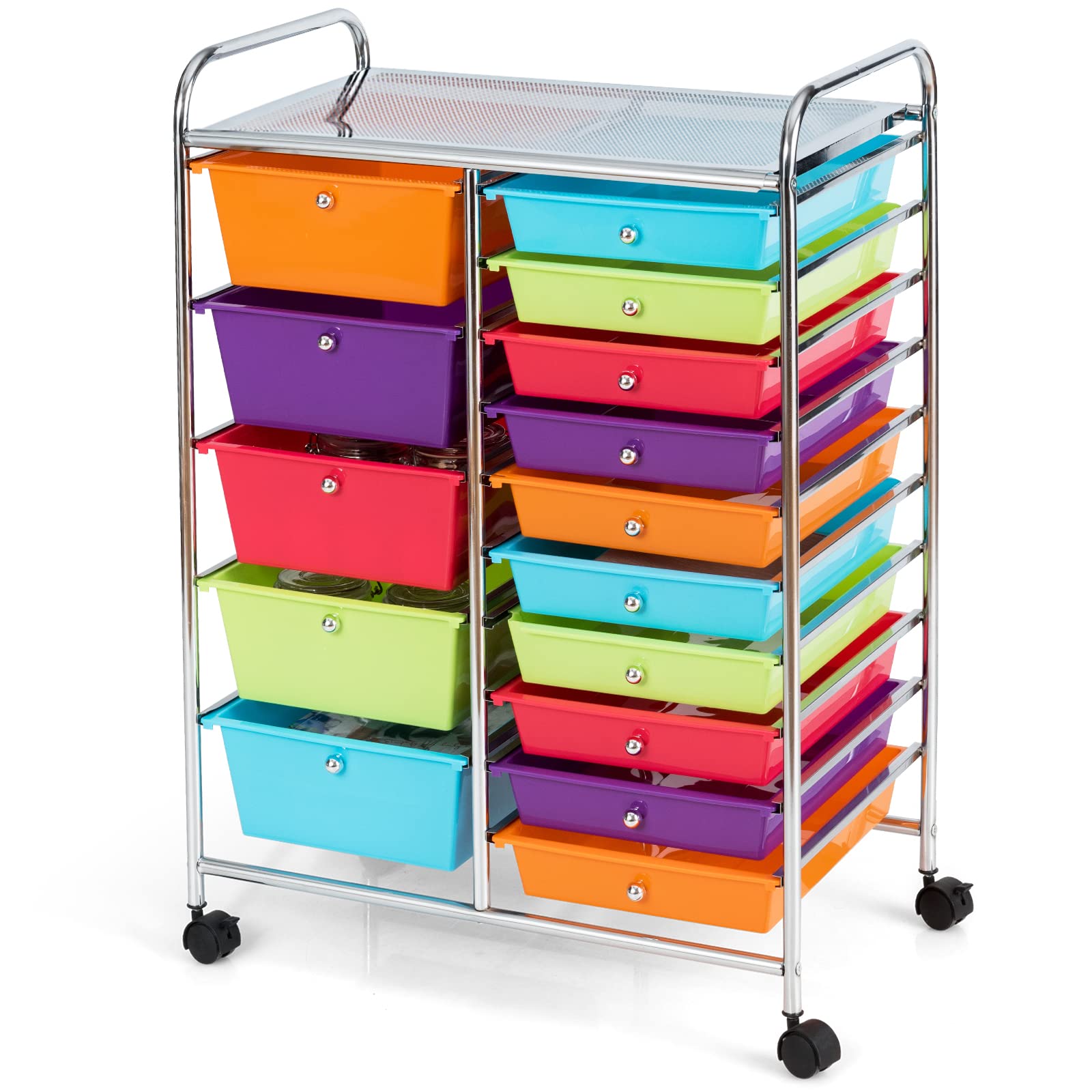 Nightcore 15-Drawer Rolling Storage Cart with Lockable Wheels - Multipurpose Craft Organizer for Tools, Scrapbooking & Office Supplies - Mobile Utility Cart for Home, Office, School & Craft Room Organization