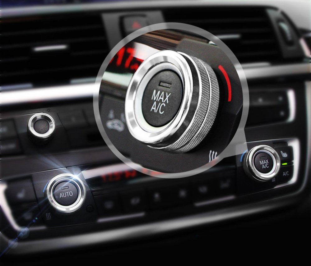 3-Piece Silver AC Climate Control & Radio Volume Knob Ring Covers for BMW 5 6 7 Series - Upgrade Interior Accessories for Enhanced Driving Comfort
