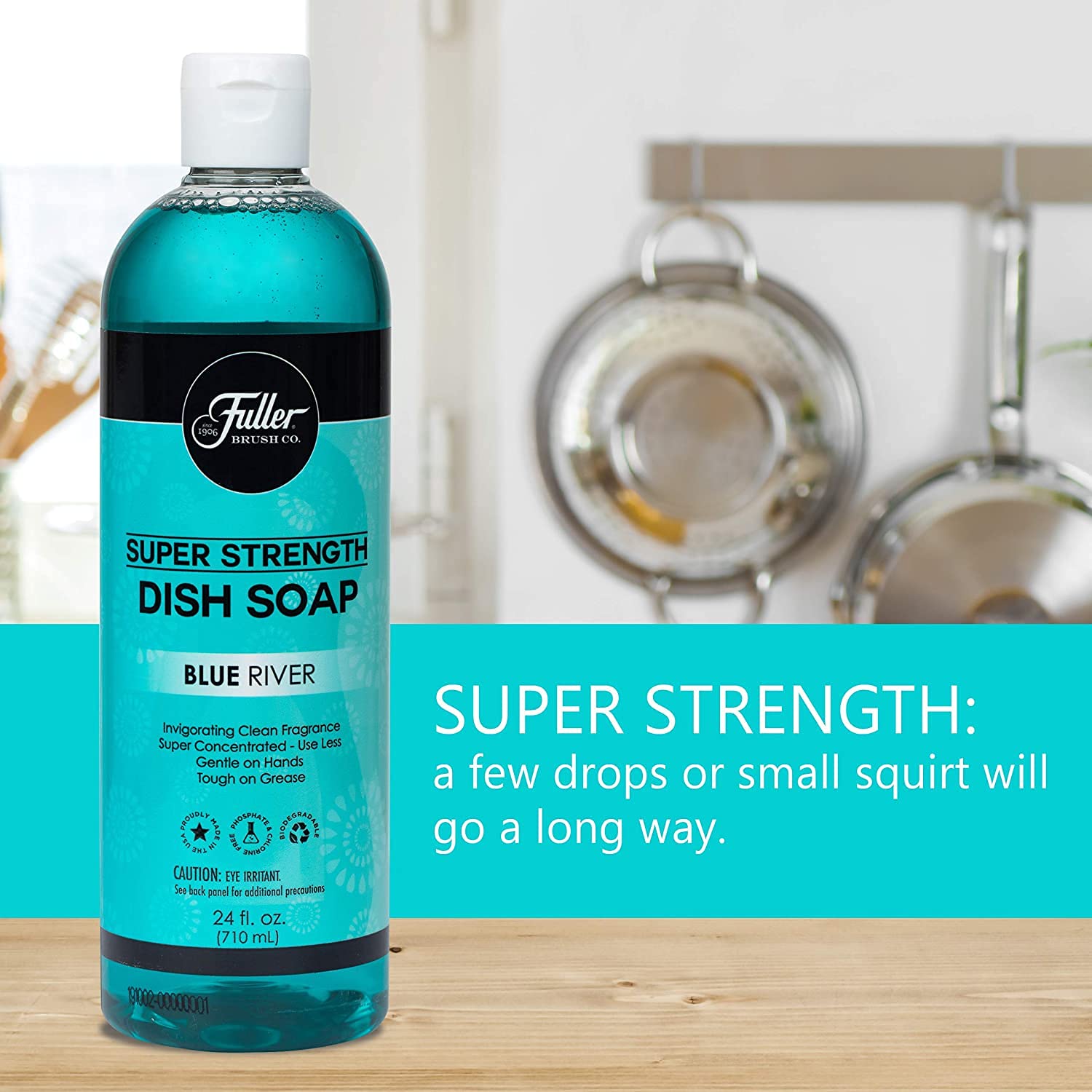 Fuller Brush Super Strength Dish Soap - Ultra Concentrated Formula Saves Money | Cleans Dishes, Glasses, Silverware, Pots & Countertops | Refreshing Blue River Scent | Perfect for Kitchen, Camping & Outdoor Cooking