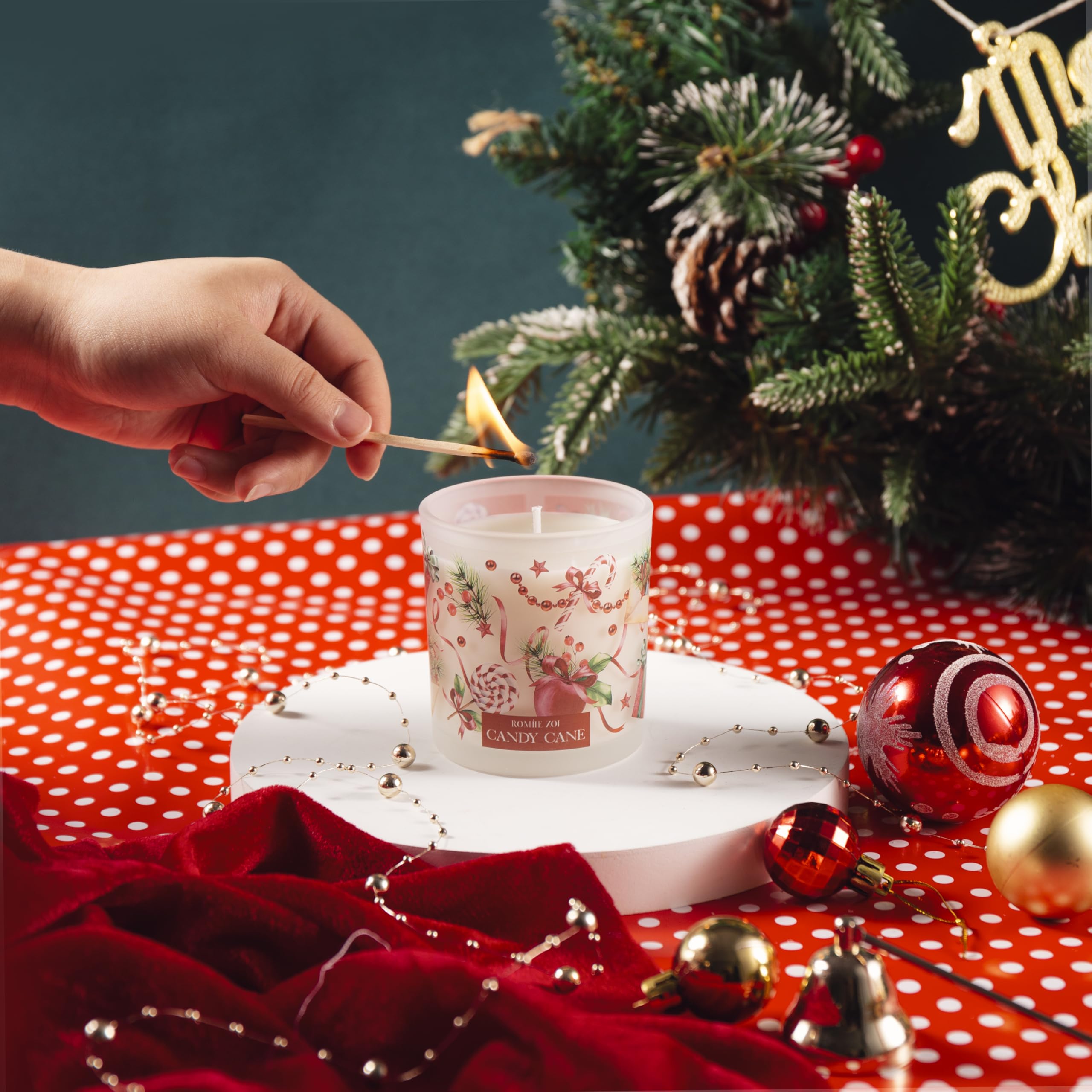 6oz Christmas Scented Soy Wax Jar Candle - Peppermint Candy Cane Aroma with Keepsake Gift Box | Holiday Home Decor, Cozy Winter Ambiance, Perfect Christmas Gift for Family & Friends