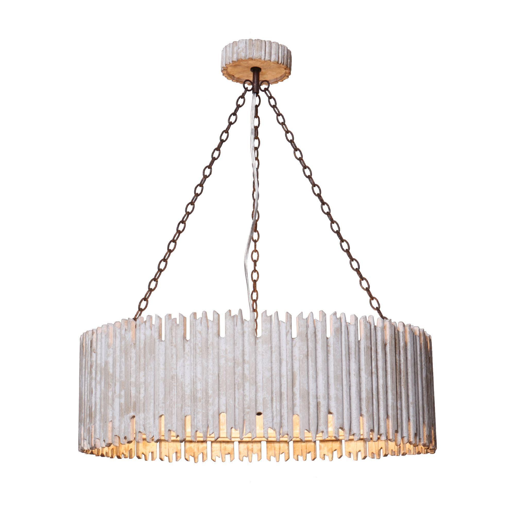 Chouinard 3-Light Natural Wooden Drum Chandelier - Modern Farmhouse Ceiling Light Fixture for Dining Room, Kitchen Island & Bedroom Lighting