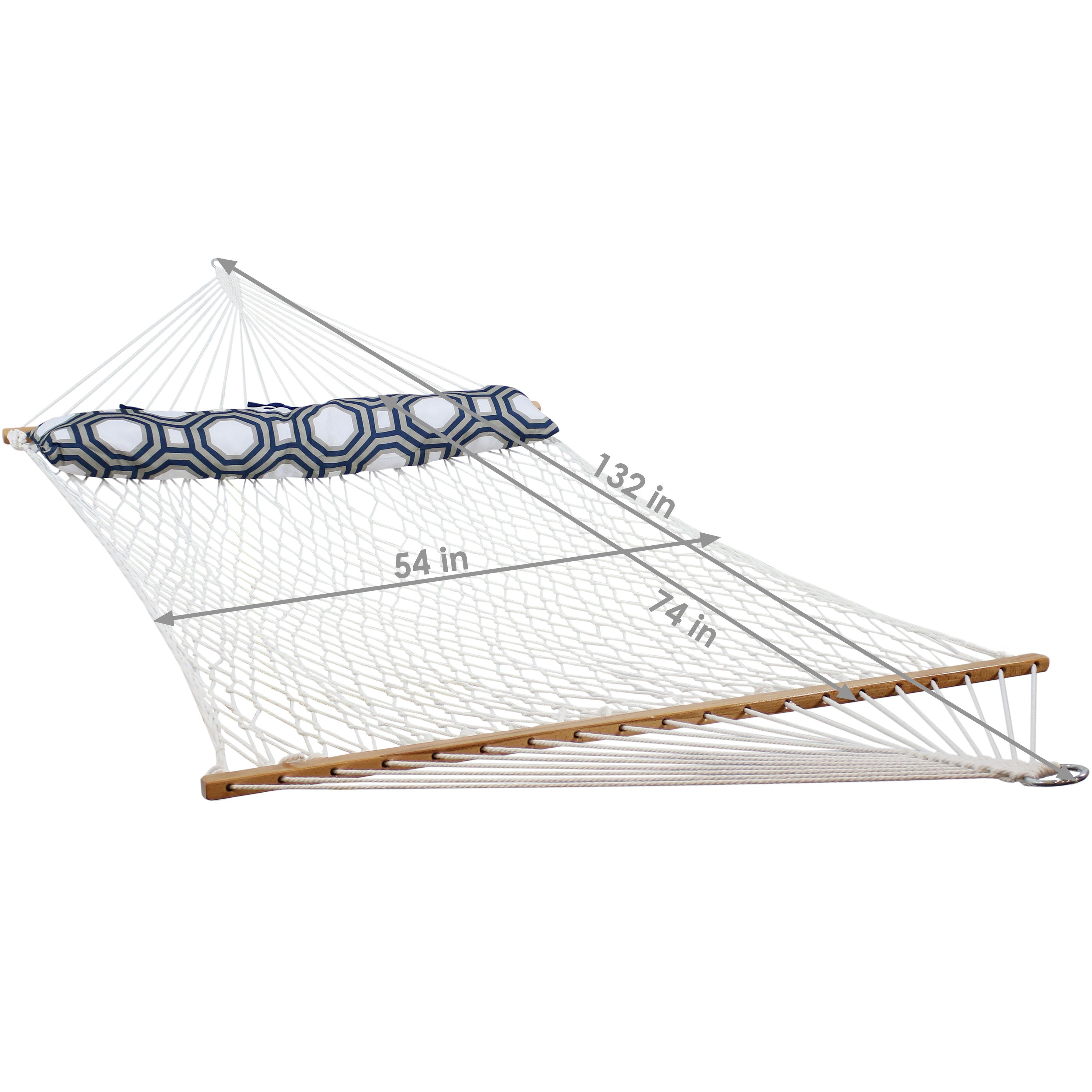 Best 2-Person Polyester Rope Hammock with Pillow - Durable & Comfortable Outdoor Hammock for Backyard, Patio, Beach & Camping - Sunnydaze Relaxation Accessory