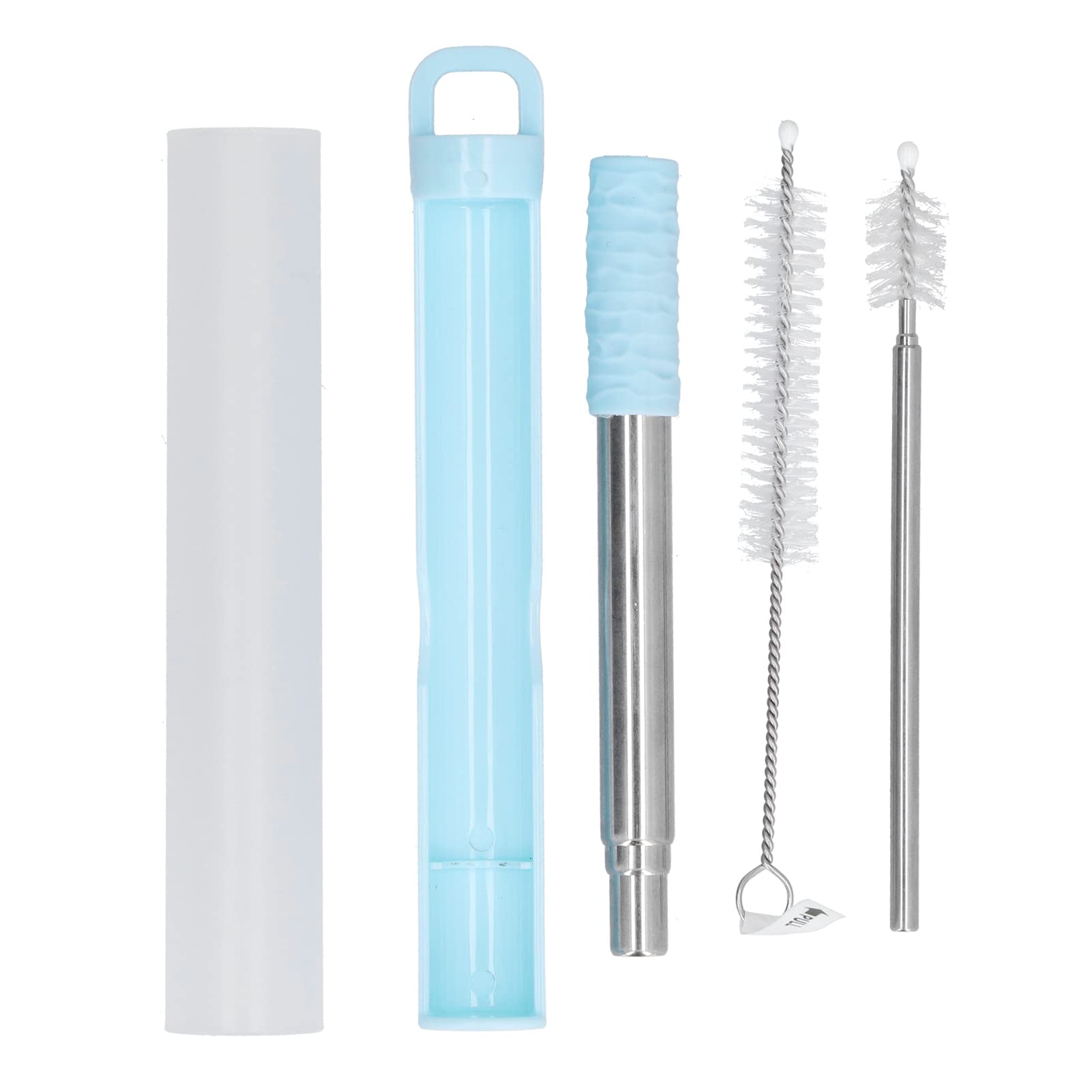 Eco-Friendly Stainless Steel Drinking Straws - Portable, Collapsible & Reusable with Cleaning Brush - BPA Free for Coffee, Tea, Water - Perfect for Travel, Camping & Home Use (Blue)