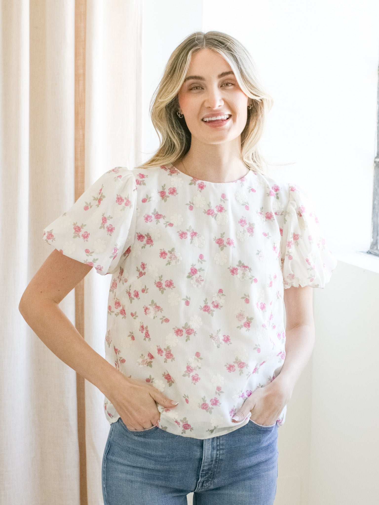 Brianna Floral Embroidered Women's Blouse - Elegant Boho Summer Tops for Casual Wear, Date Night & Vacation Outfits