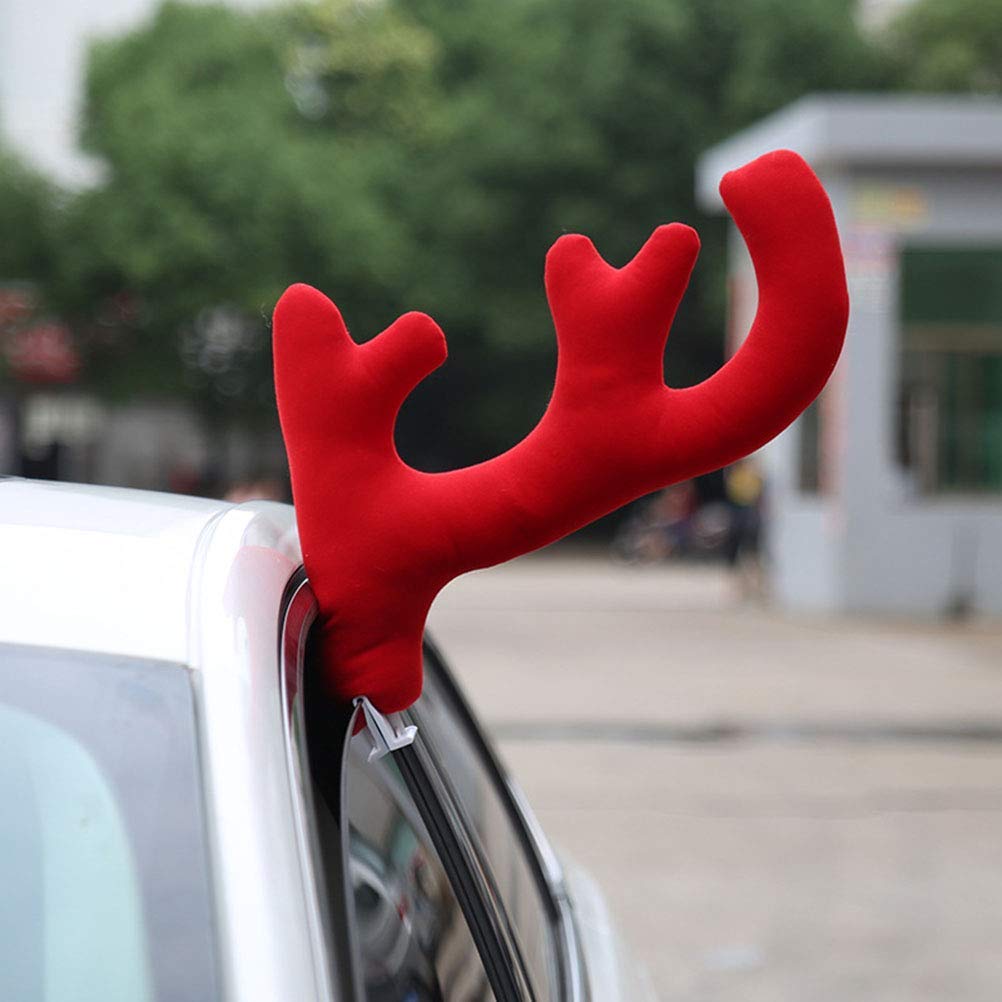 3pcs Red Christmas Car Antlers with Nose - Festive Vehicle Decor Kit for Sedan, SUV, Truck - Perfect for Holiday Parades, Christmas Parties & Neighborhood Decorations