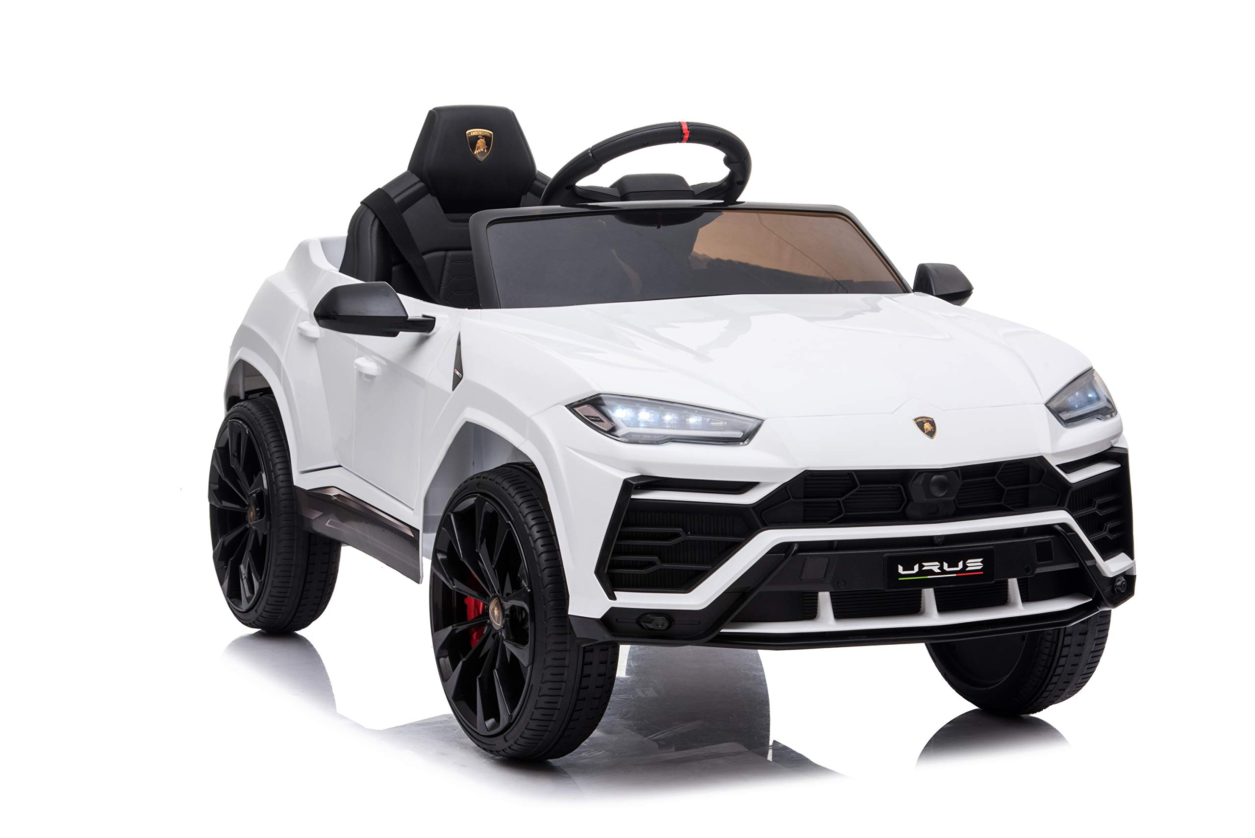 Licensed Lamborghini Urus 12V Electric Ride-On Car for Kids - Remote Control, 2 Speeds, LED Headlights, Music & Aux - Perfect for Birthday Gifts & Outdoor Play (White)