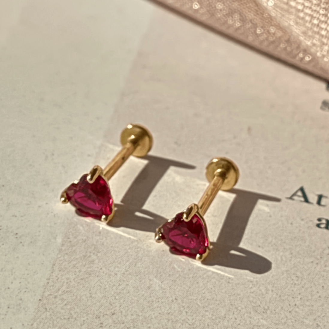 14k Yellow Gold Ruby Heart Stud Earrings for Women - Dainty & Elegant Jewelry Gift for Valentine's Day, Anniversary or Birthday