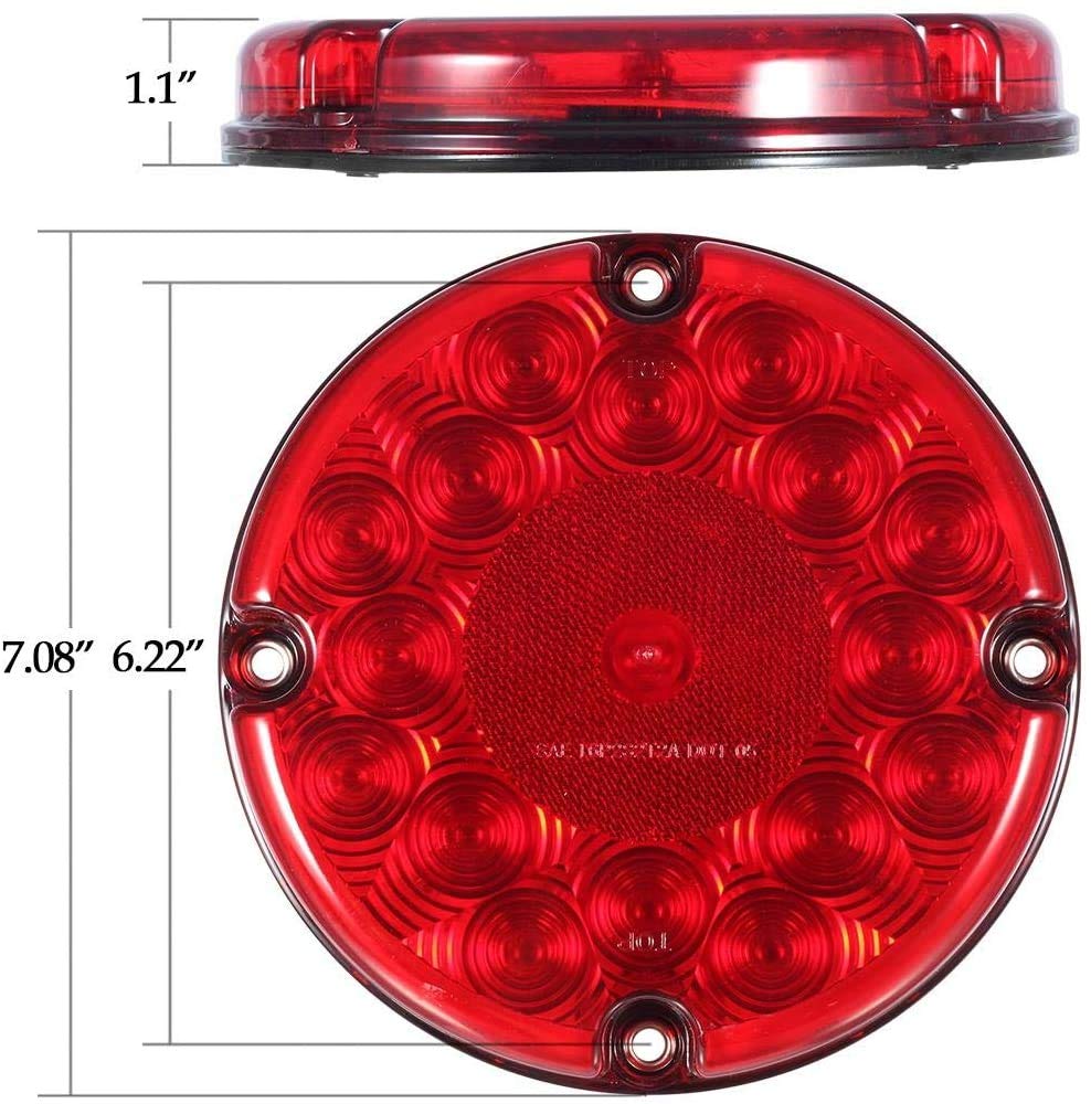 Partsam 2Pcs 7 Inch Round LED Trailer Tail Lights - Red 17 LED with Inner Reflex Lens, Waterproof for Trucks, Trailers, RVs, UTVs - Stop/Turn/Tail/Brake Lights - Surface Mount 10-30V - Ideal for Night Driving & Heavy-Duty Vehicles