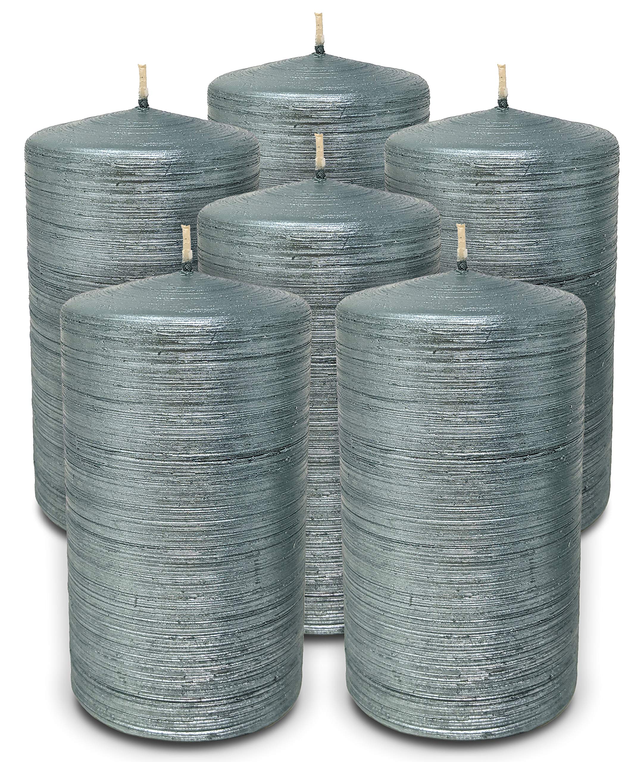 Hyoola Brushed Metallic Pillar Candles - 6 Pack Sage Green Decorative Candles (2.75