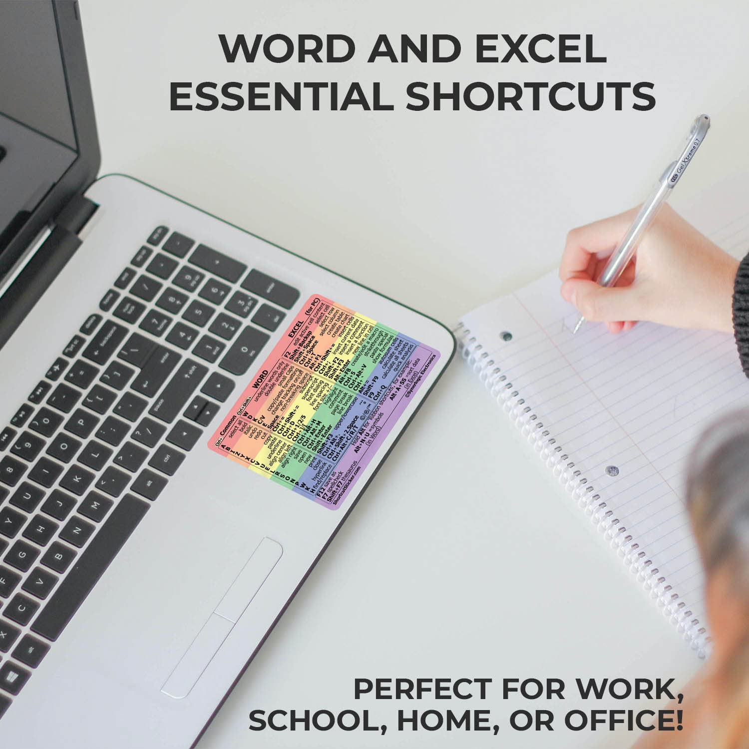 SYNERLOGIC Microsoft Word/Excel Keyboard Shortcut Sticker - Laminated, No-Residue Vinyl (Rainbow/Large) - Perfect for Office, Home, and Classroom Use