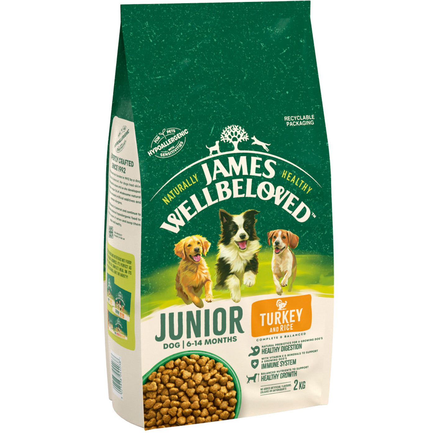 James Wellbeloved Turkey & Rice Junior Dog Food 2KG - Premium Dry Puppy Food for Small & Medium Breeds - Ideal for Growing Dogs, Training Treats & Daily Nutrition