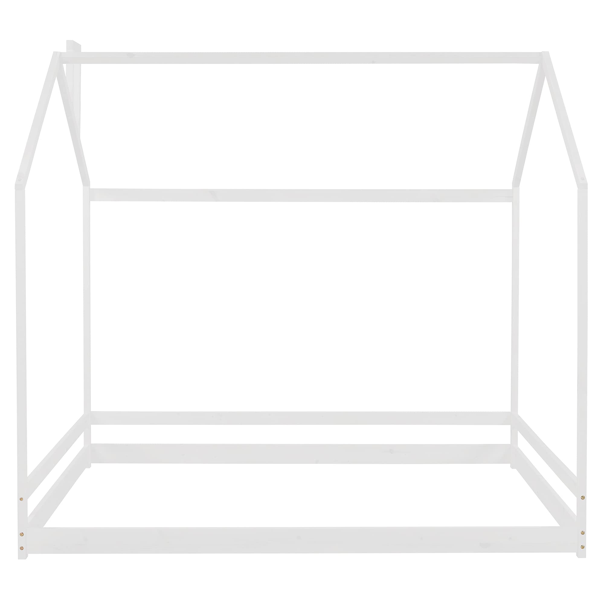 LZ LEISURE ZONE Full Size House Bed Frame - Solid Wood Platform Bed with Headboard, White - Perfect for Bedroom, Guest Room & Kids Room Furniture