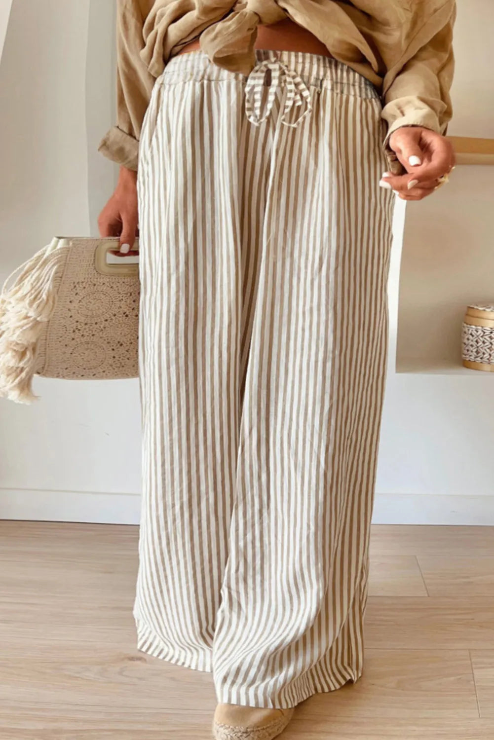 Plus Size Striped Wide Leg Pants for Women - Comfortable High Waisted Palazzo Trousers for Casual & Office Wear | Perfect for Work, Travel & Everyday Outfits