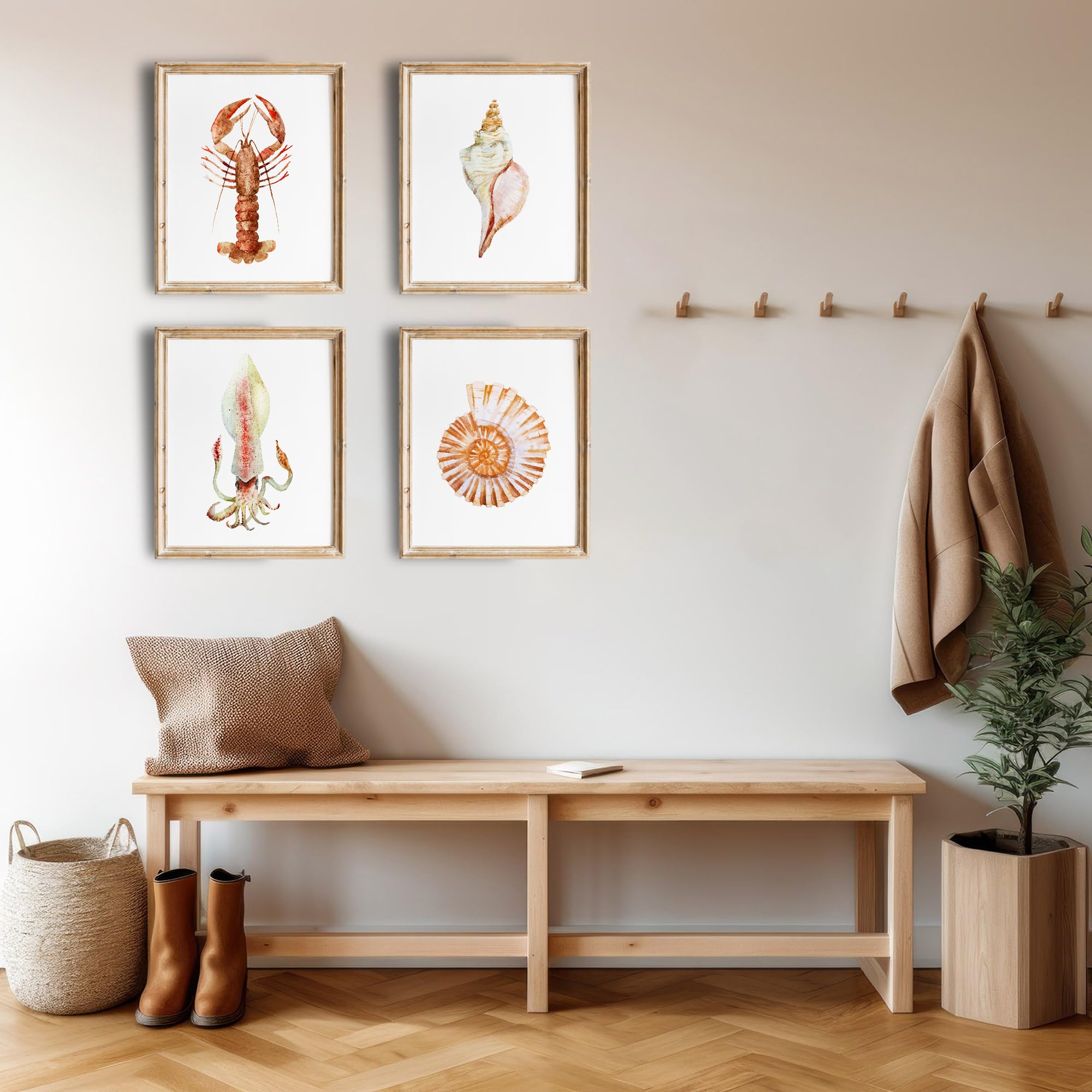 Coastal Crab Wall Art Prints - Set of 4 Unframed 8x10 Beach Decor | Nautical Themed Home Decor for Living Room, Bathroom & Bedroom | Perfect for Beach House, Vacation Rental or Seaside Theme Decor