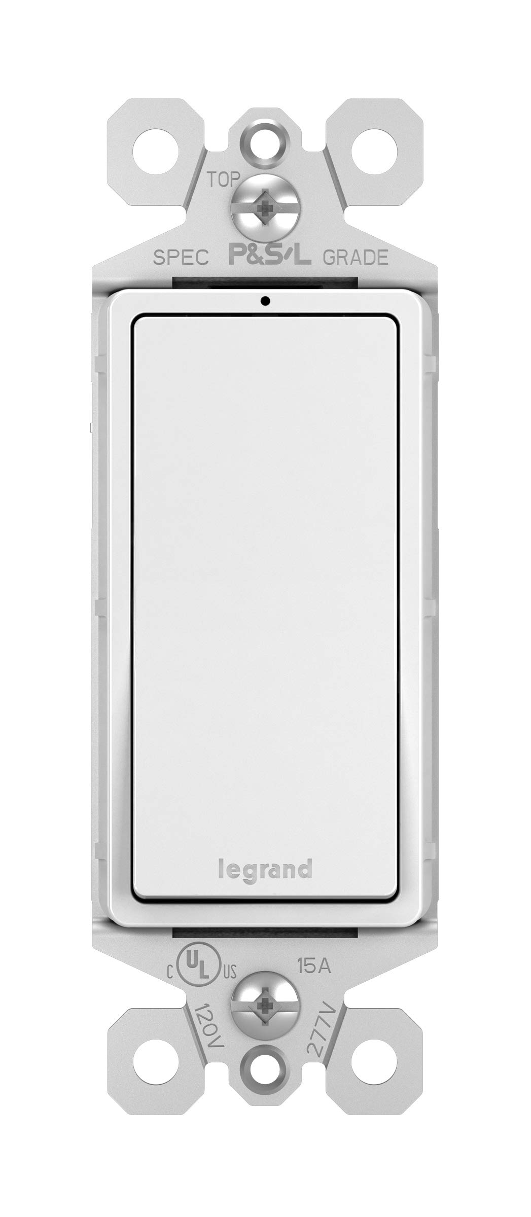 Legrand TM870WSLCC10 15 Amp Rocker Wall Switch with Locator Light - Single Pole Decorator Light Switch, White (1-Pack) - Perfect for Bedrooms, Hallways & Stairwells