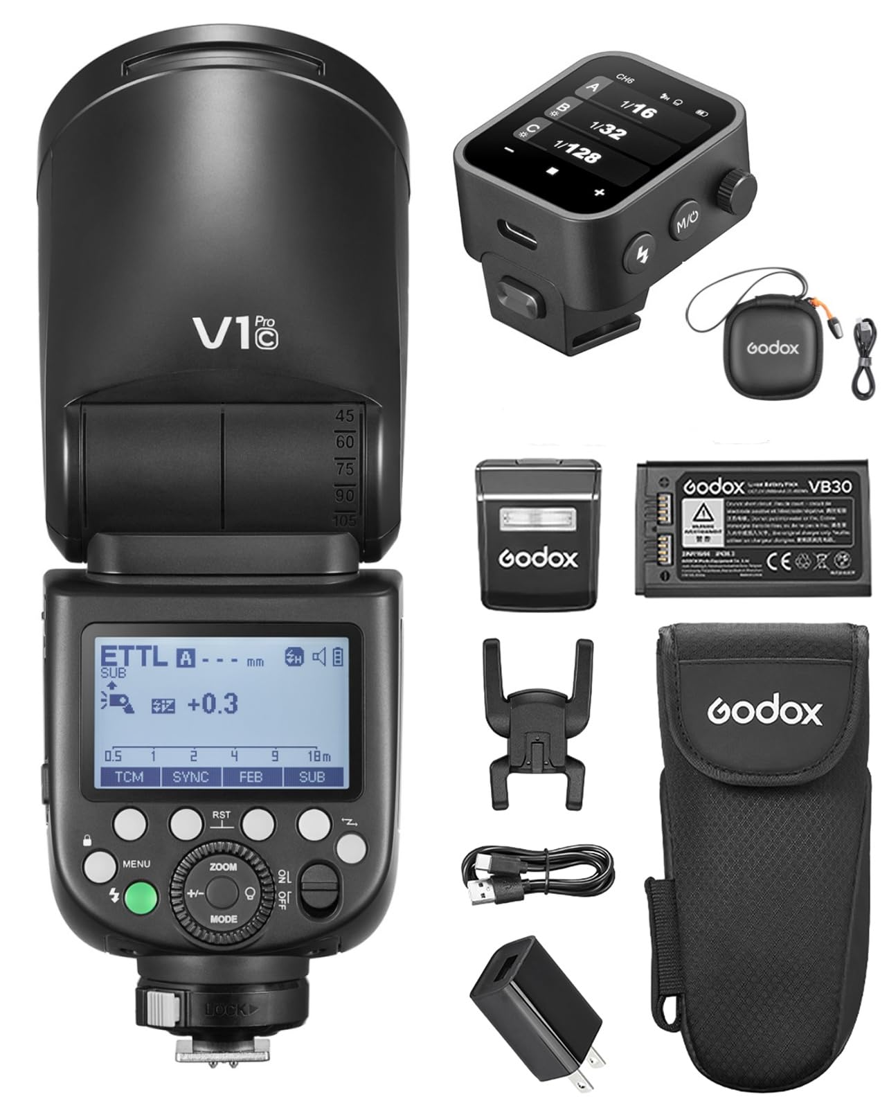 Godox V1 Pro C Flash & X3C Trigger Kit - 2.4G Wireless Speedlight with HSS 1/8000s, 1.3s Recycle, M/TTL Modes - Compatible with Canon EOS DSLR Cameras - Perfect for Wedding, Portrait & Event Photography