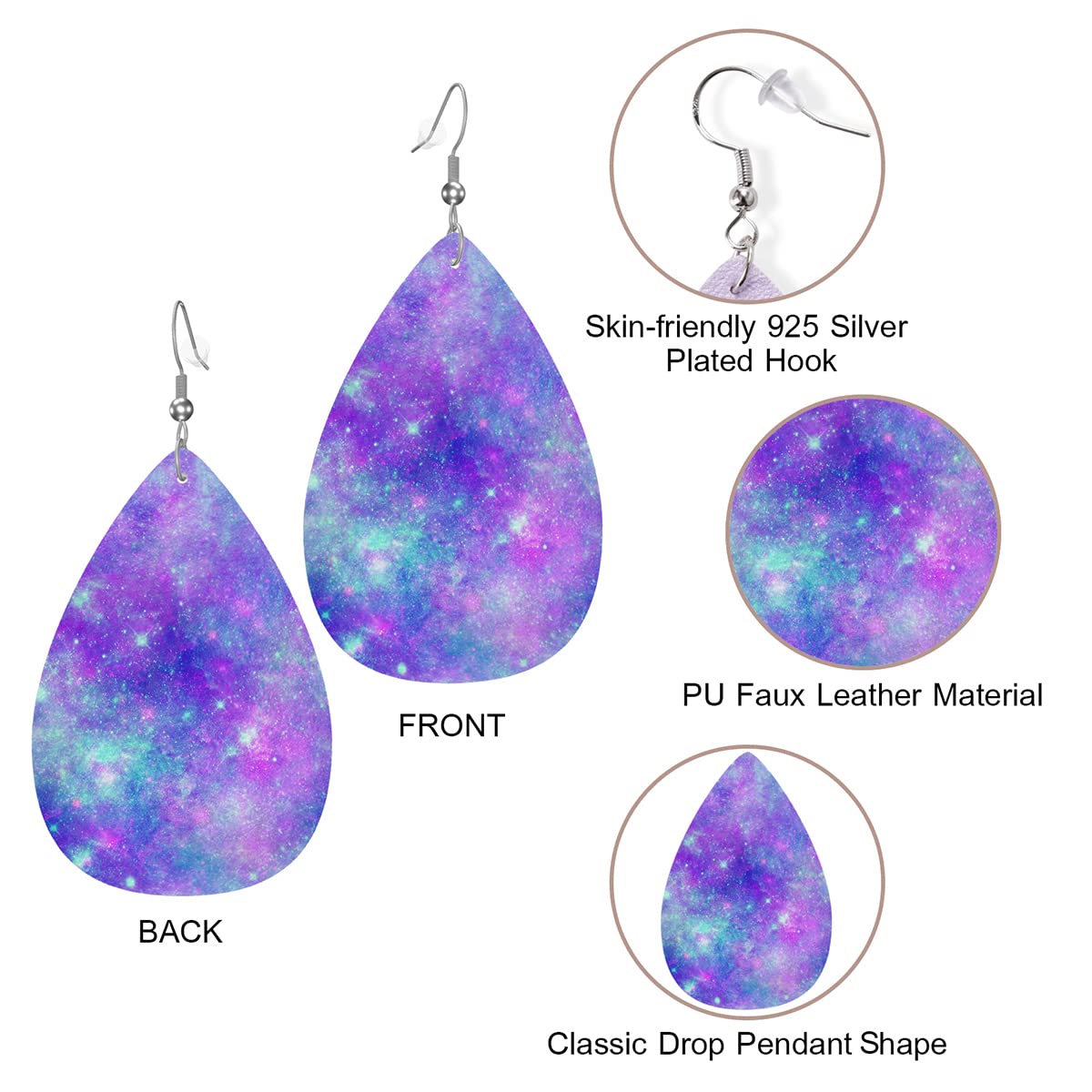 Zokola Galaxy Universe Faux Leather Earrings for Women - Fantasy Nebula Starry Sky Teardrop Dangle Earrings Jewelry | Perfect for Cosplay, Rave Parties & Boho Fashion Accessories
