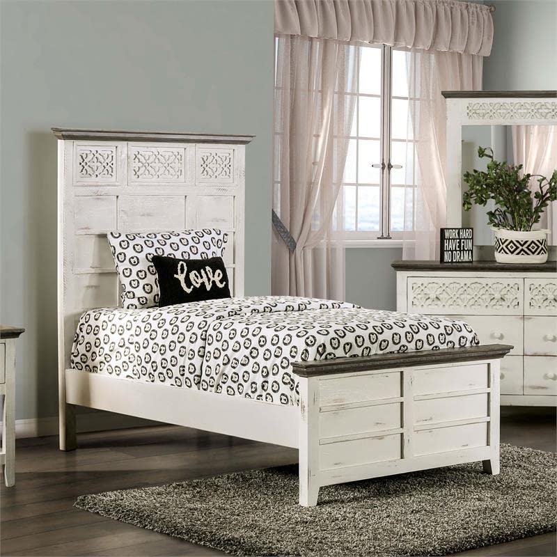 Furniture of America Mirie Rustic Wood Platform Twin Bed in Vintage Ivory - Solid Wood Frame for Kids & Guest Rooms - Perfect for Farmhouse, Cottage & Rustic Bedroom Decor